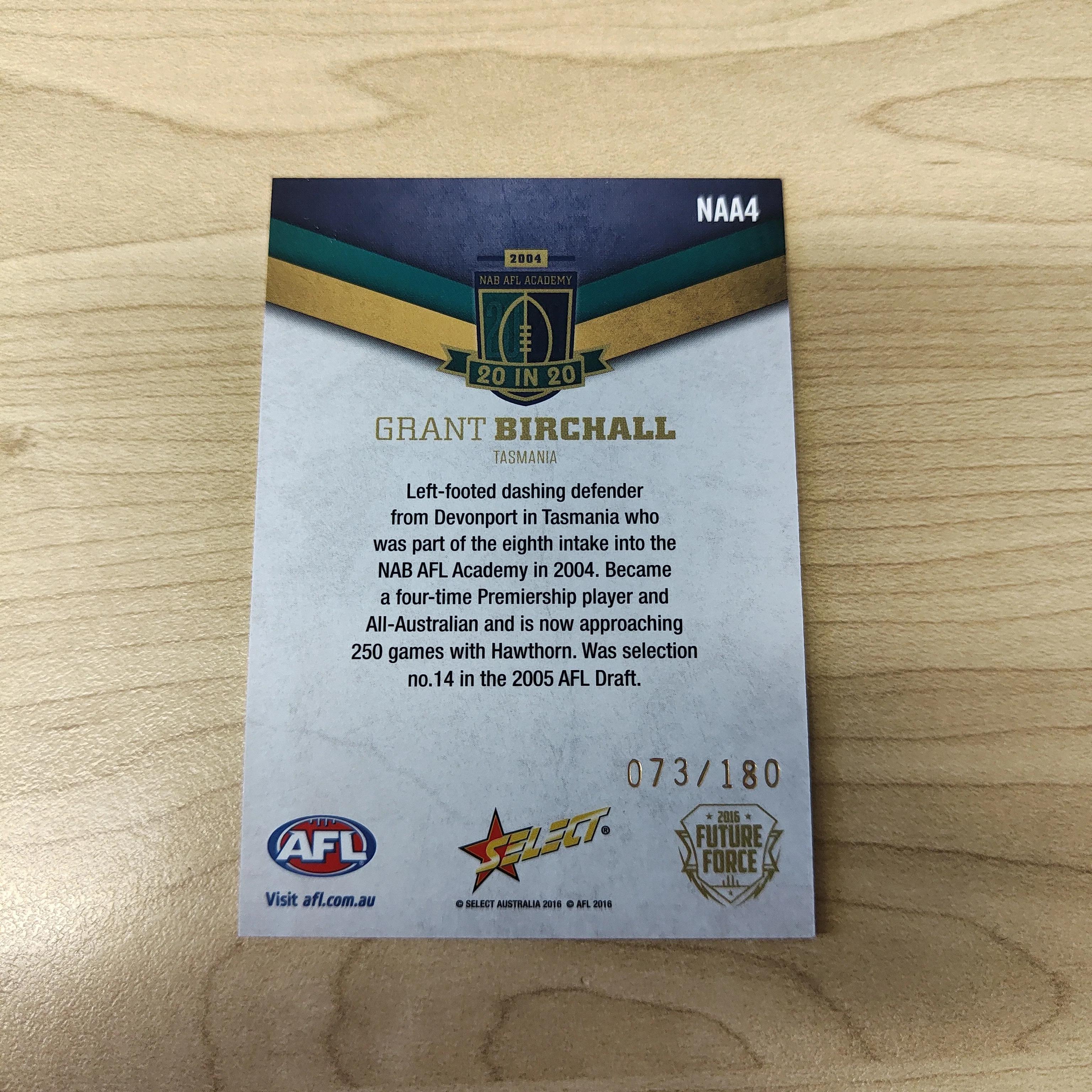 2016 Select Future Force NAB AFL Academy 20 In 20 Grant Birchall No.073/180 - Image 2