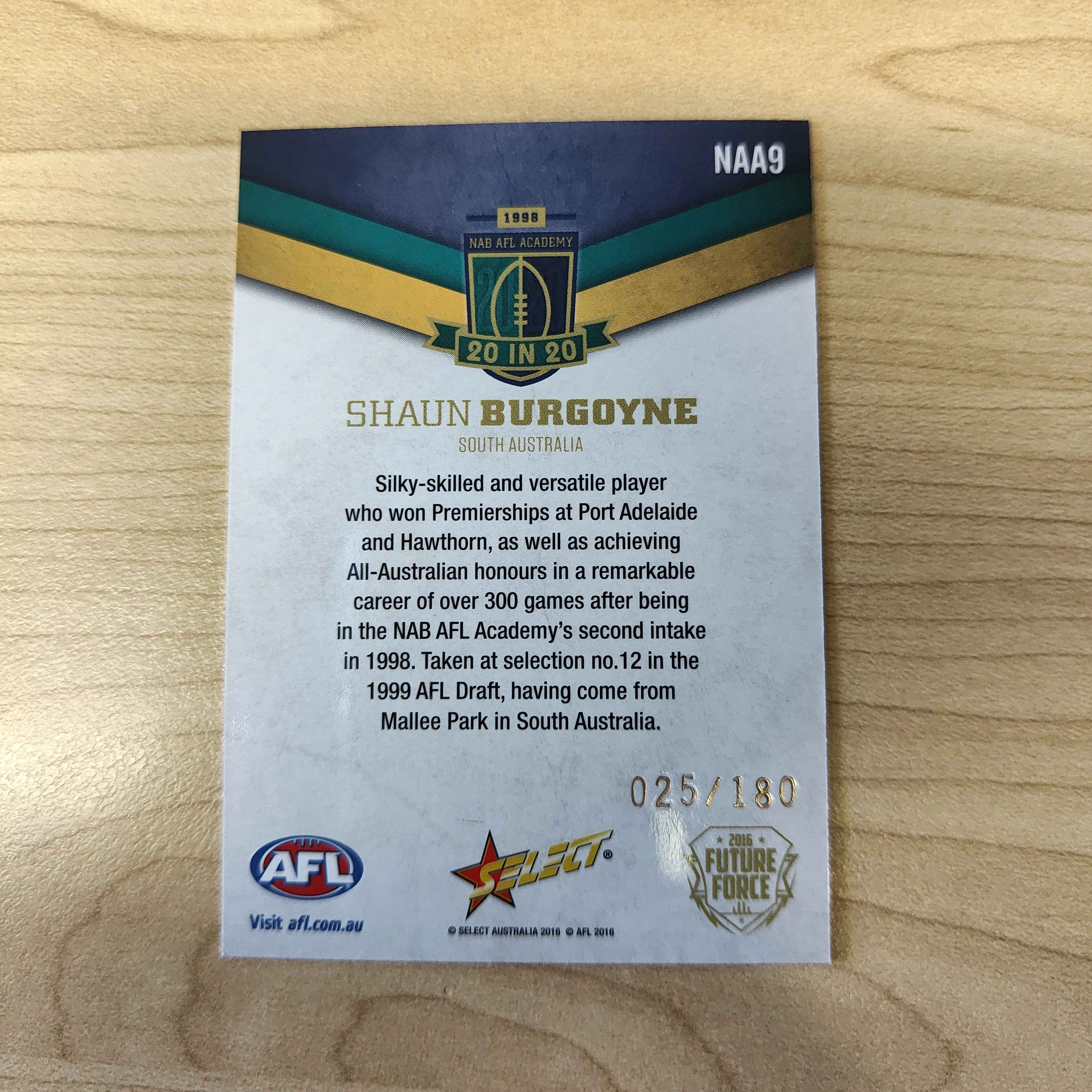 2016 Select Future Force NAB AFL Academy 20 In 20 Shaun Burgoyne No.025/180 - Image 2