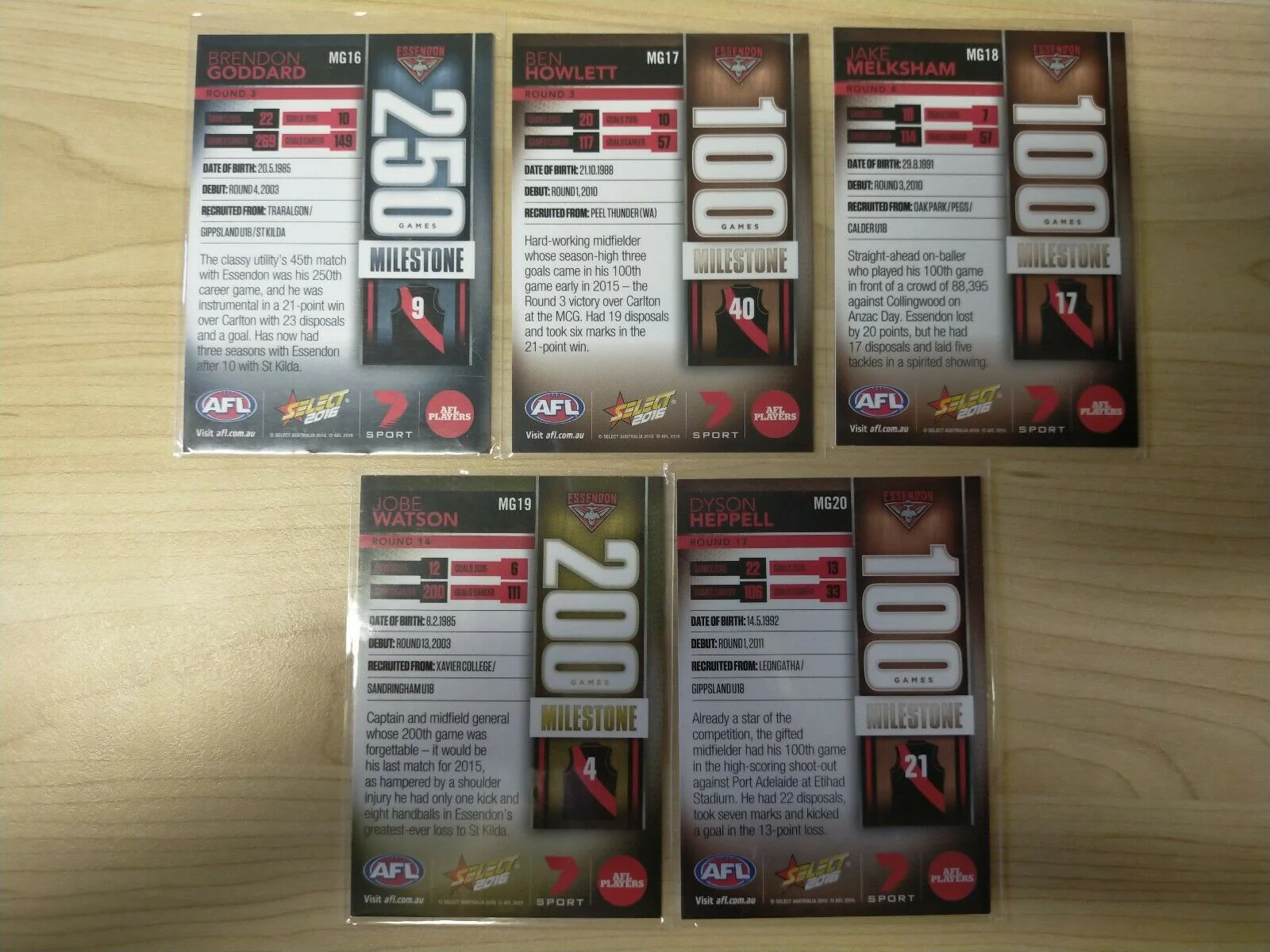 2016 Select Milestones Essendon Team Set Of 5 Cards - Image 2