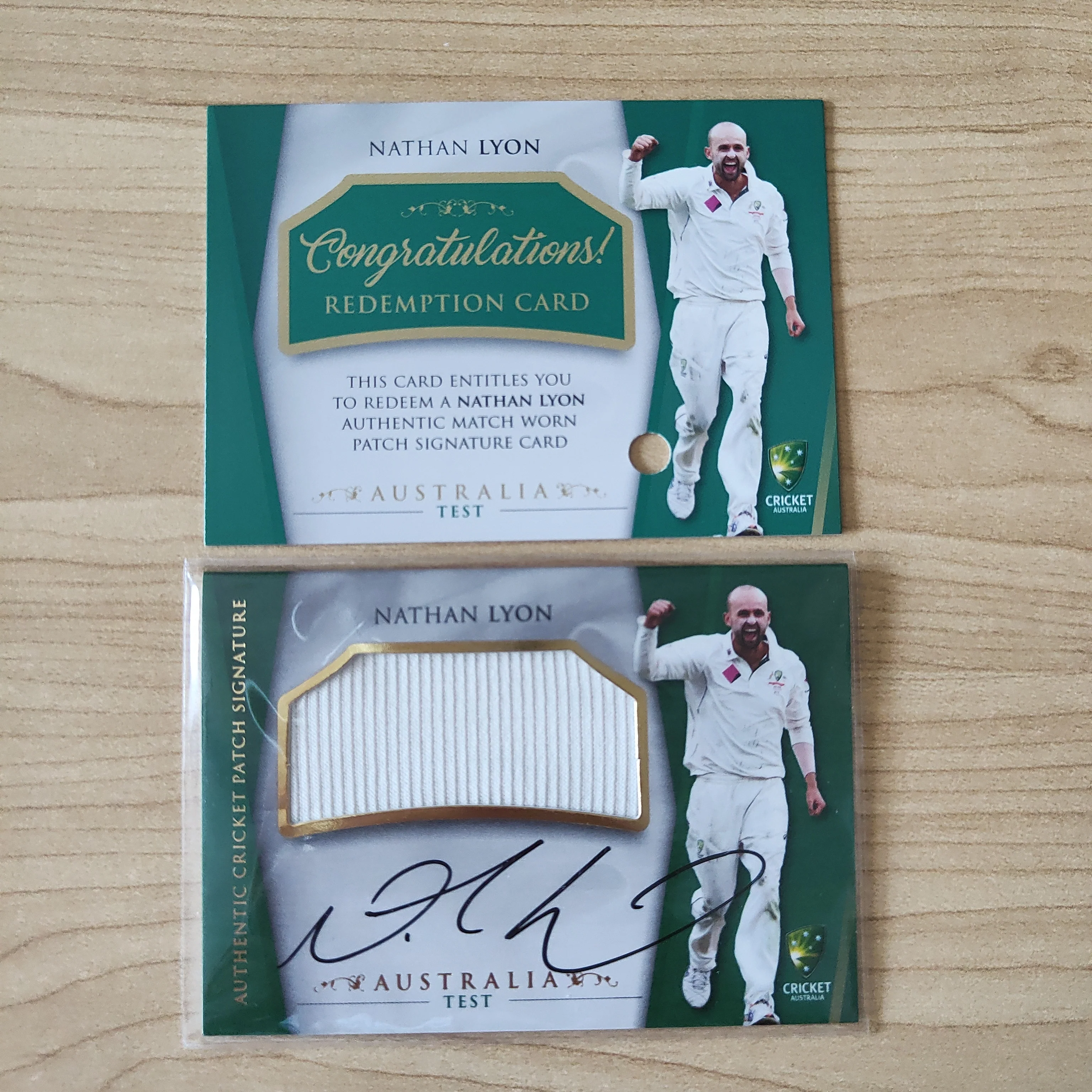2016 Tap n Play Australian Cricket Patch Signature Redemption Nathan Lyon Cricket Australia Card
