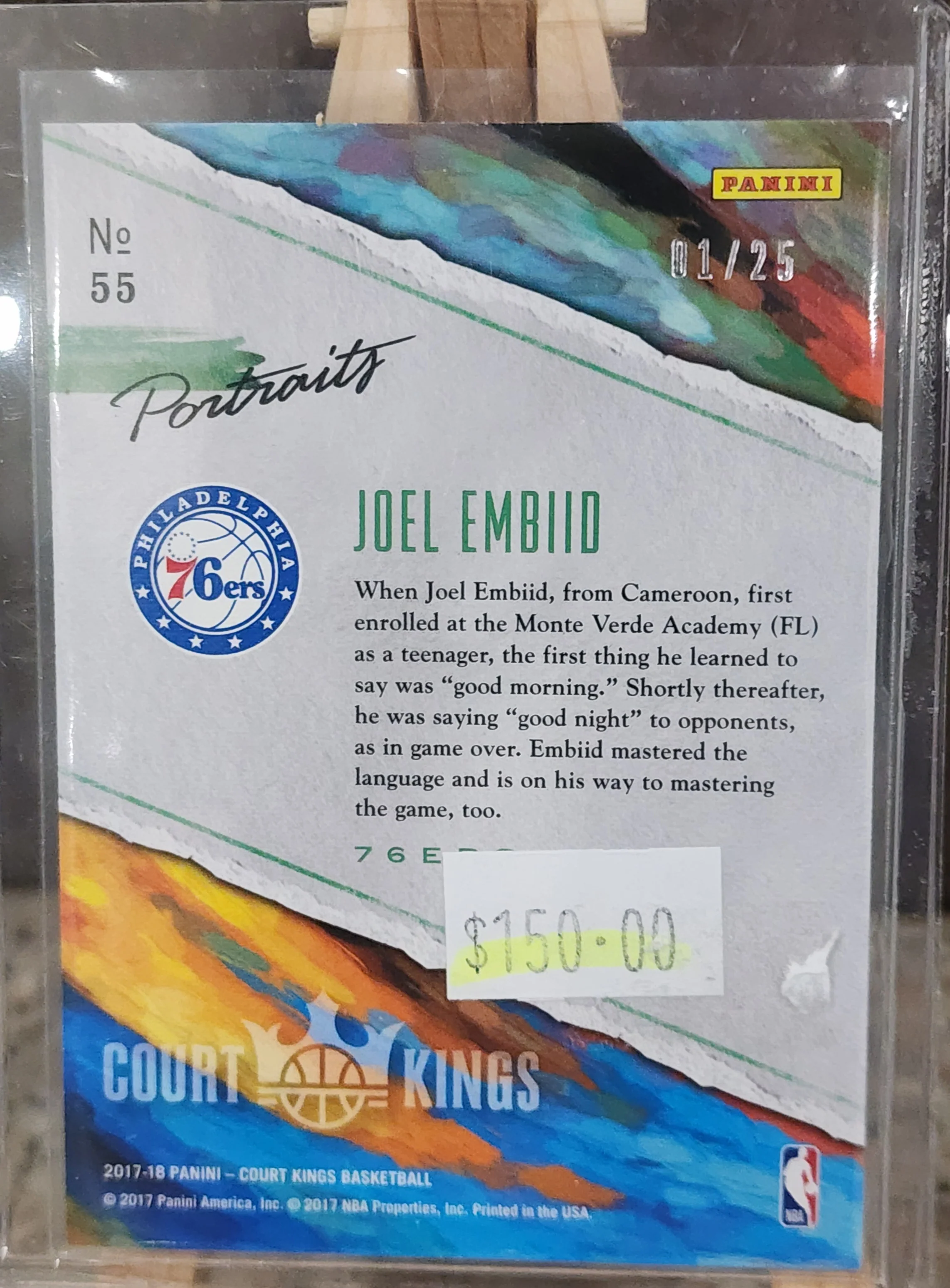 2017-18 PANINI - COURT KINGS NBA  BASKETBALL Joel Embiid #55 Portraits card LOW 1/25 - Image 2