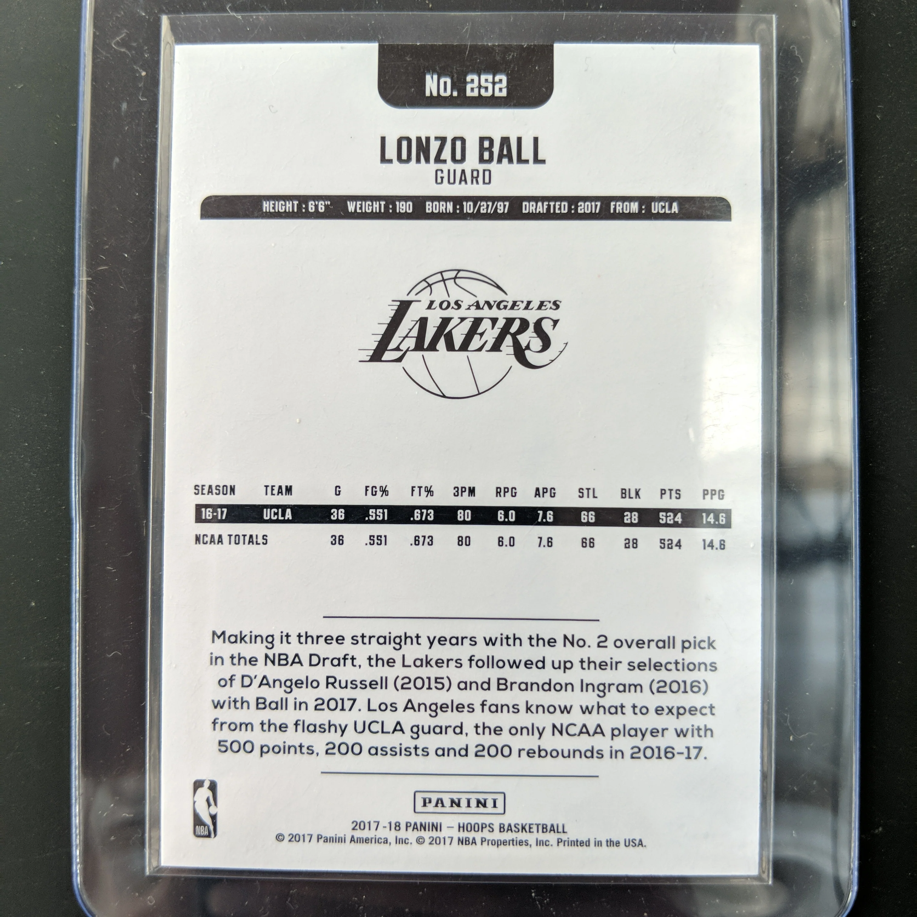 2017-18 Panini NBA hoops Lonzo Ball - Image 2