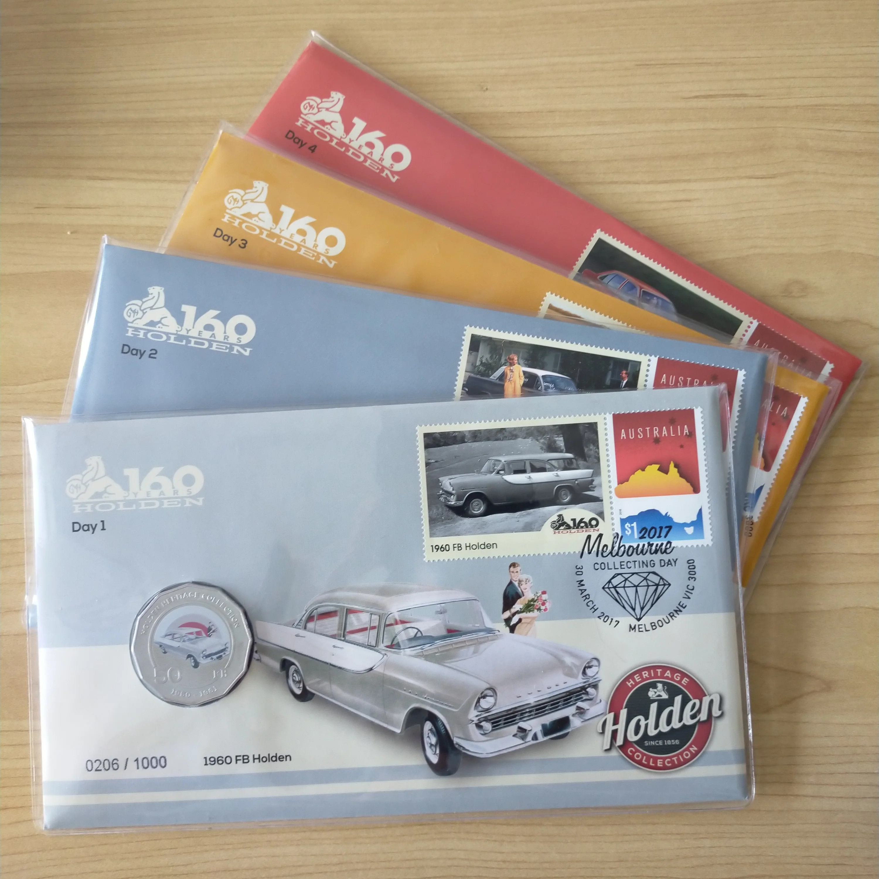 Australia 2017 Coloured 50c Heritage Holden Car 160 Years of Holden Set of 4 Limited Edition PNCs Melbourne Show
