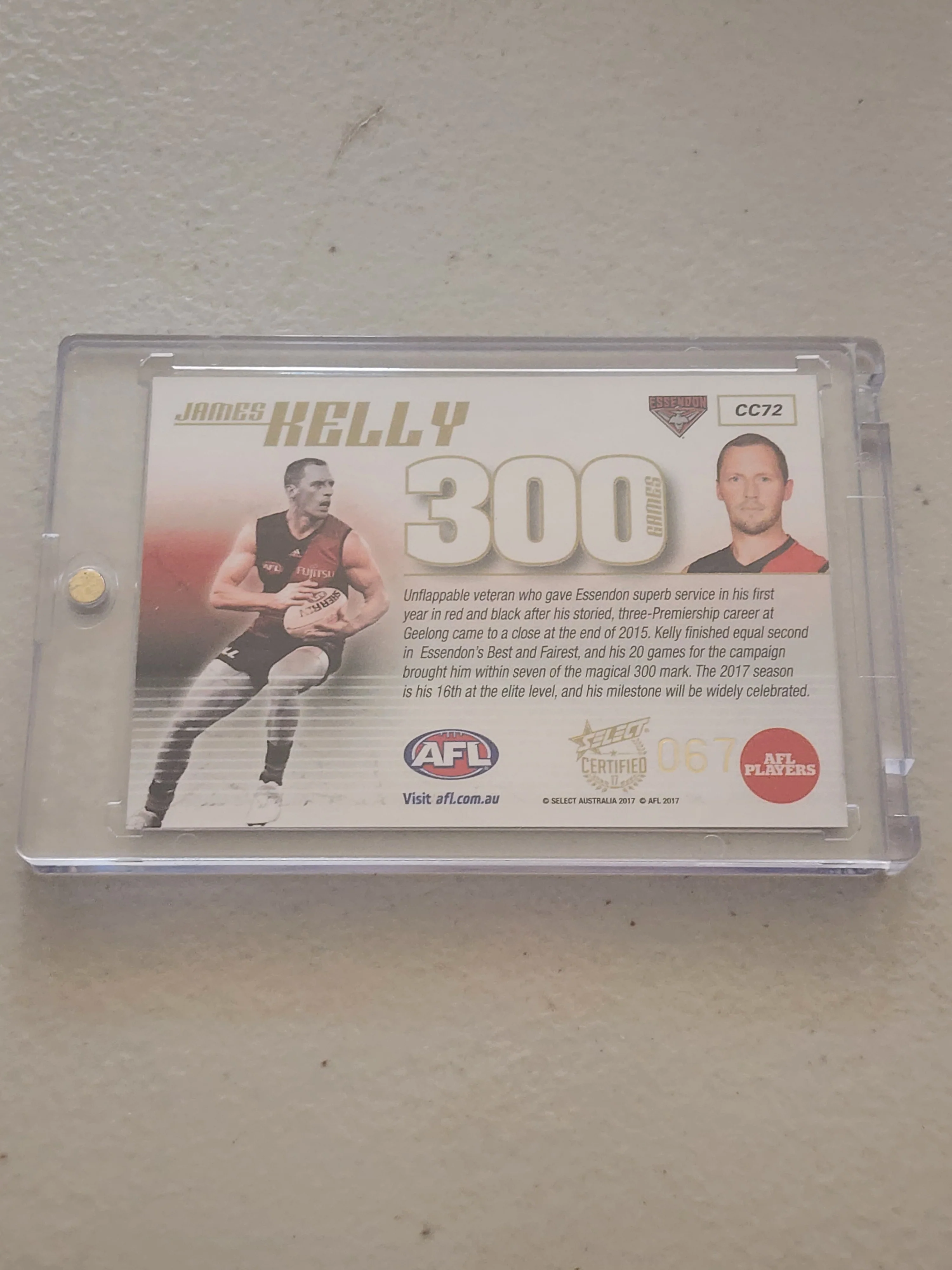 2017 AFL Select 300 games James Kelly Essendon #67 CC72 - Image 2