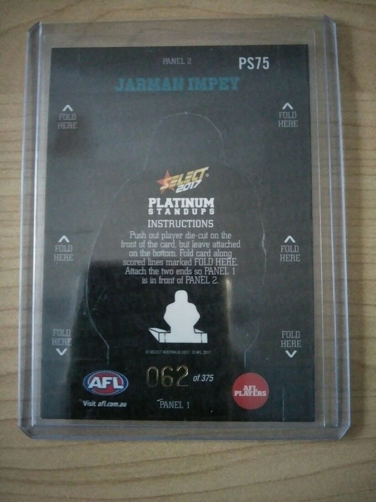2017 AFL Select Platinum Standups Jarman Impey Port Adelaide No. 62/375 - Image 2