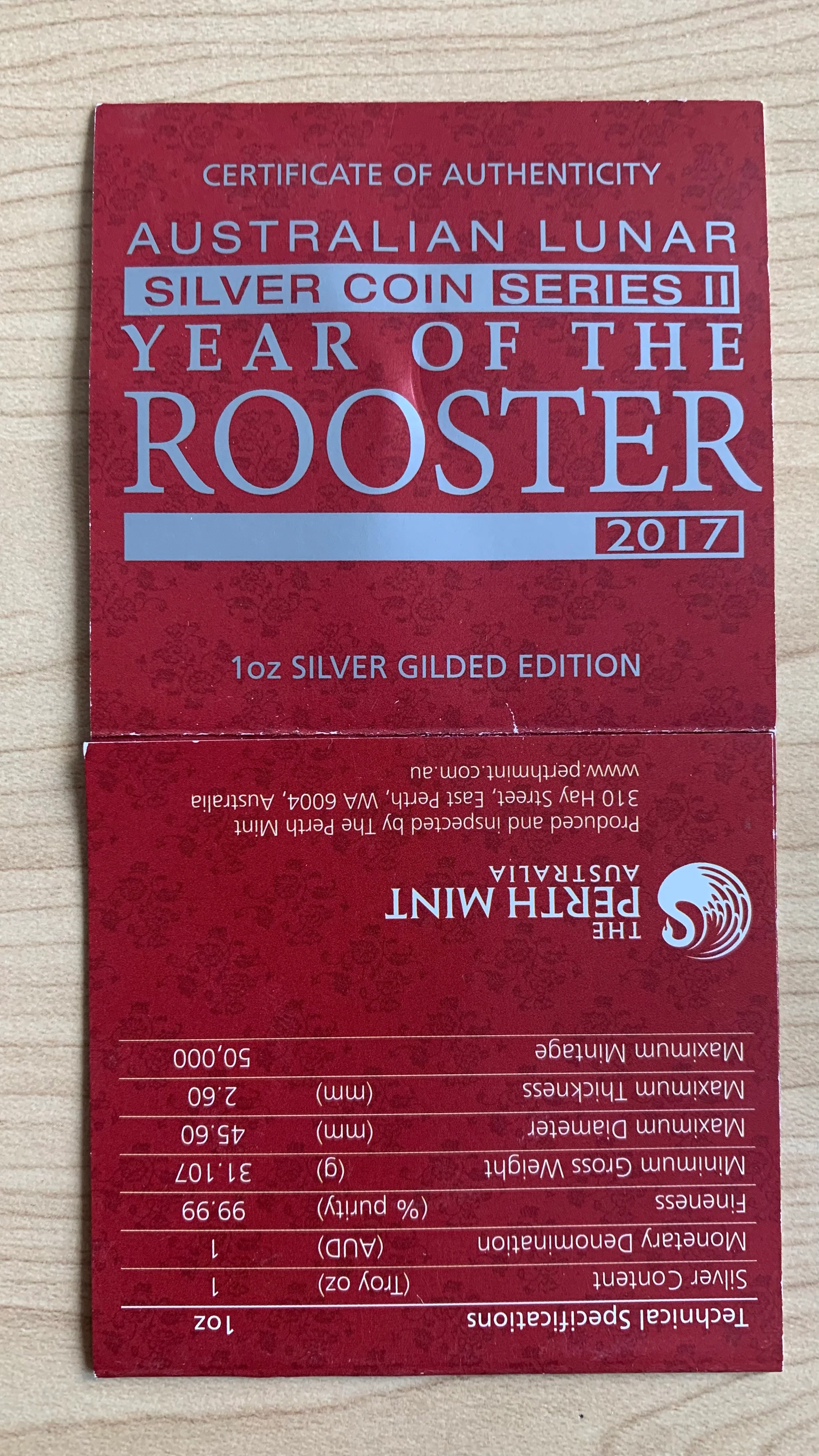 Australia 2017 Perth Mint Year of the Rooster Lunar Series II 1oz .999 Silver Proof Coin - Image 3
