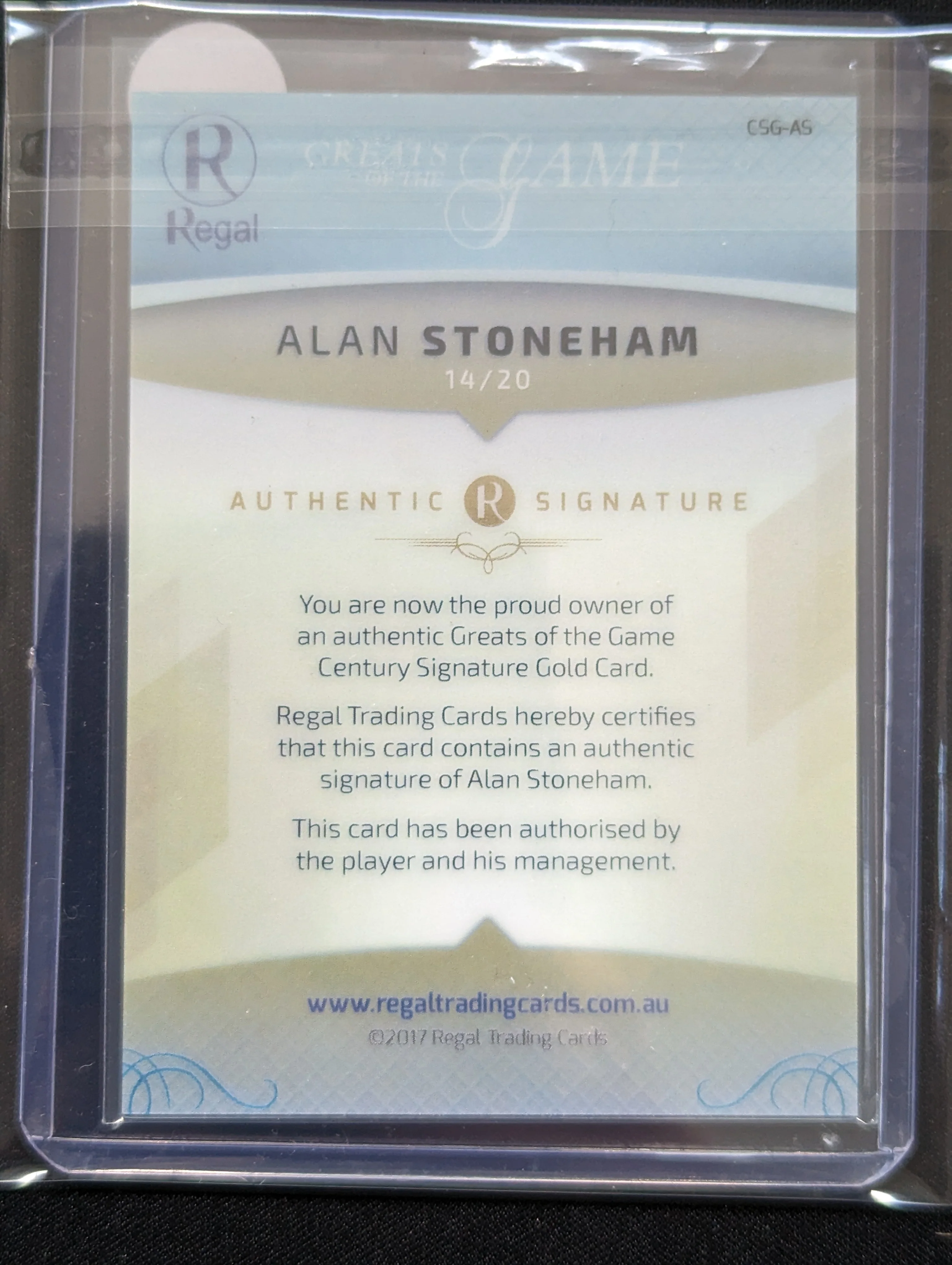 2017 Regal Greats of the Game Gold Century Signature Alan Stoneham Footscray Western Bulldogs No.14/20 - Image 4