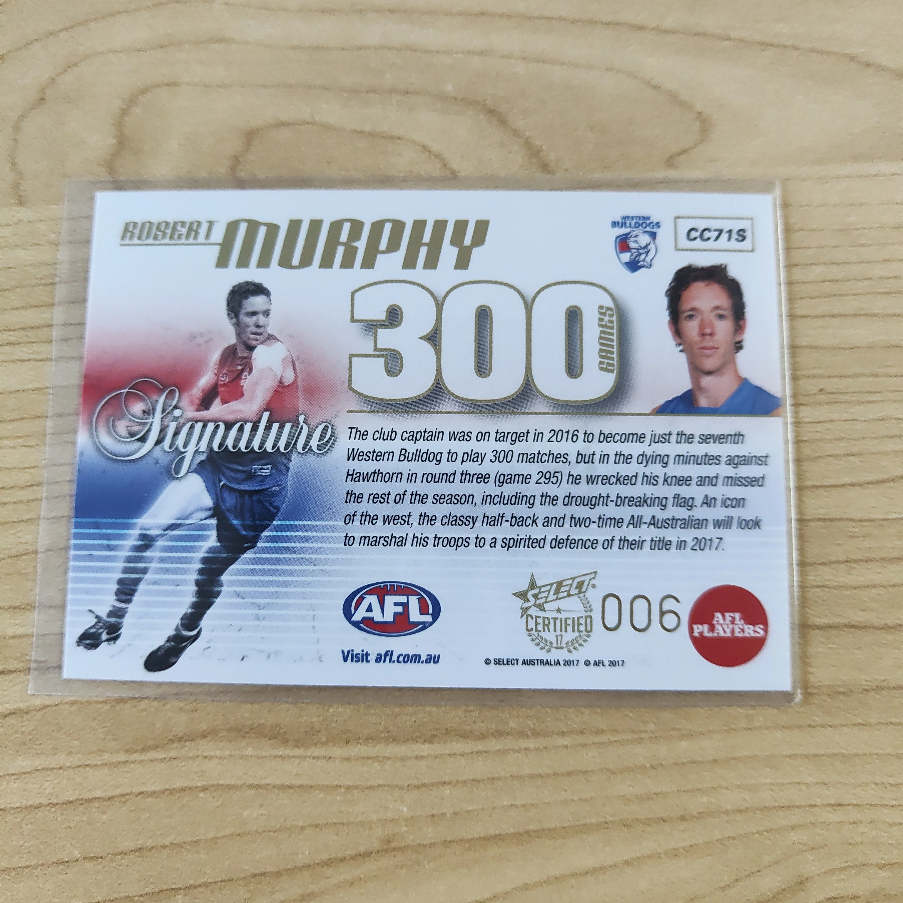 2017 Select Certified 300 Game Signature Case Card Robert Murphy Western Bulldogs LOW NUMBER No.006 - Image 2