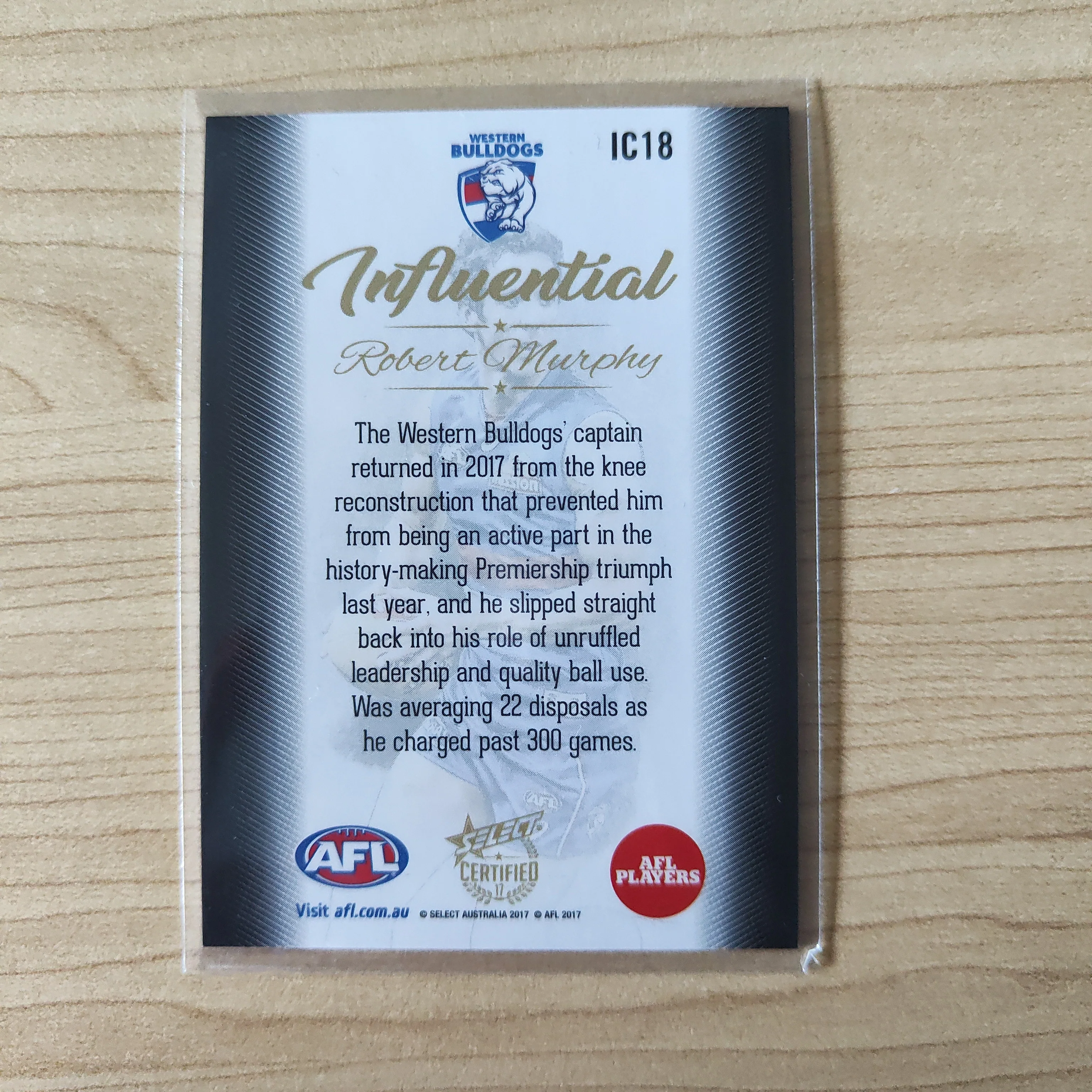 2017 AFL Select Certified Influential Robert Murphy Western Bulldogs 18/40 - Image 2