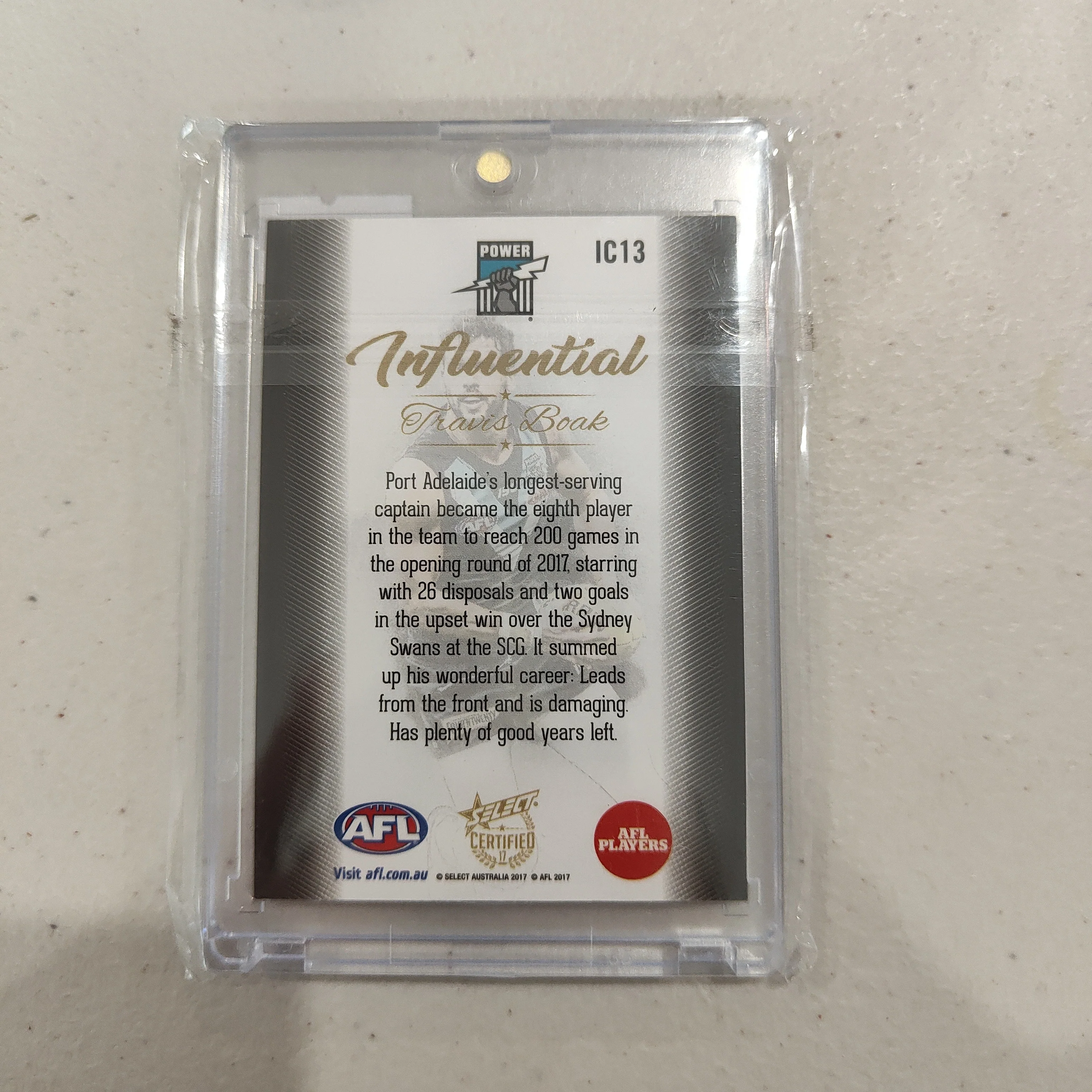 2017 Select Certified Influential Travis Boak Port Adelaide No.05/40 - Image 2