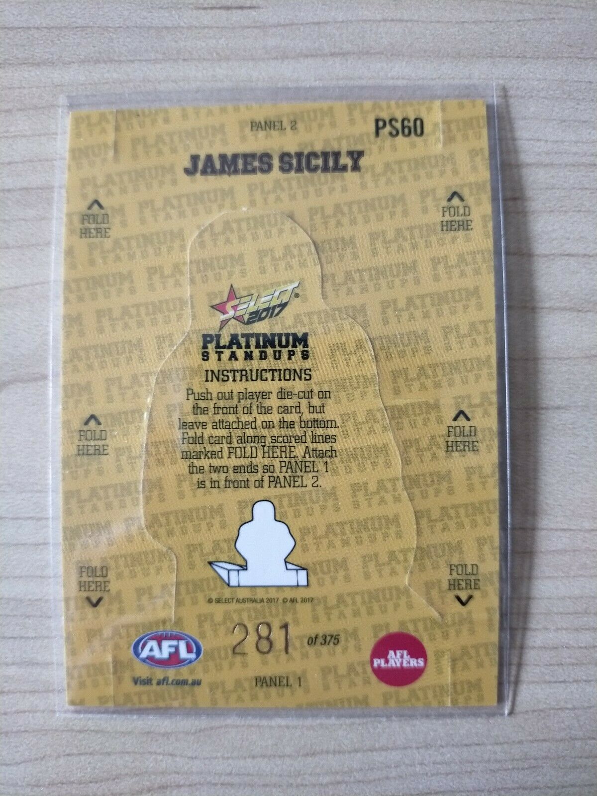 2017 Select Platinum Standups Hawthorn James Sicily No. 281/375 - Image 2