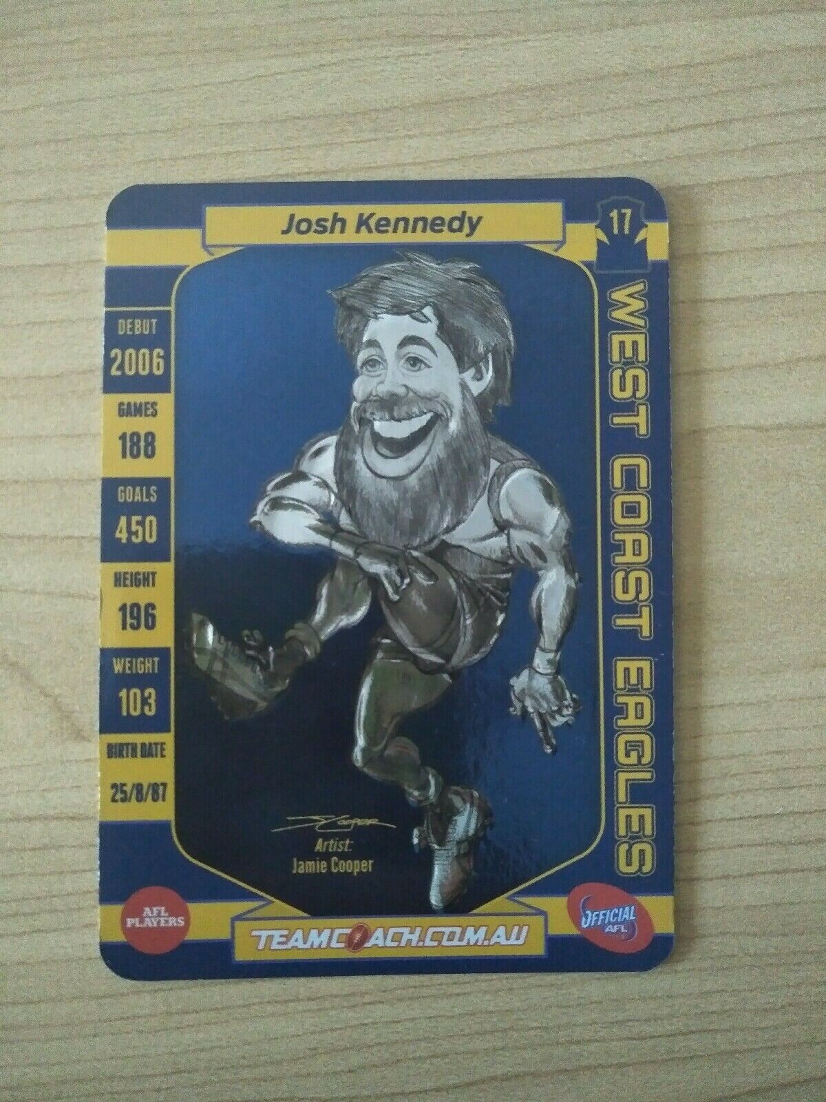 2017 Teamcoach Magic Wildcard Josh Kennedy West Coast MW-17 - Image 2