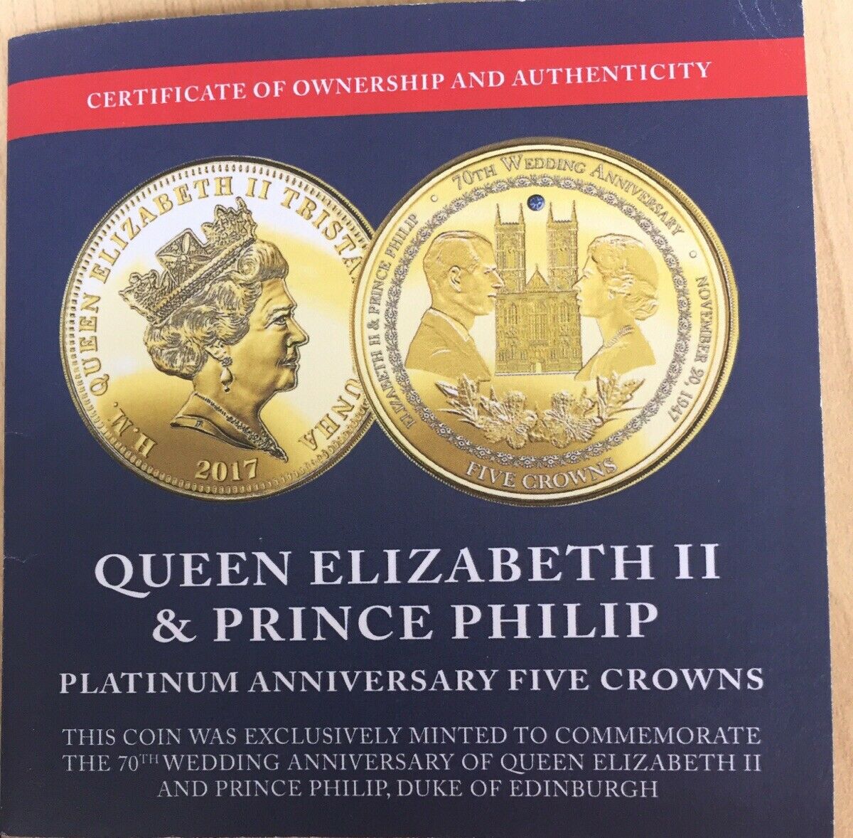 Tristan Da Cuhna 2017 5 Crowns Queen Elizabeth & Prince Philip Anniversary Proof Coin - Image 4
