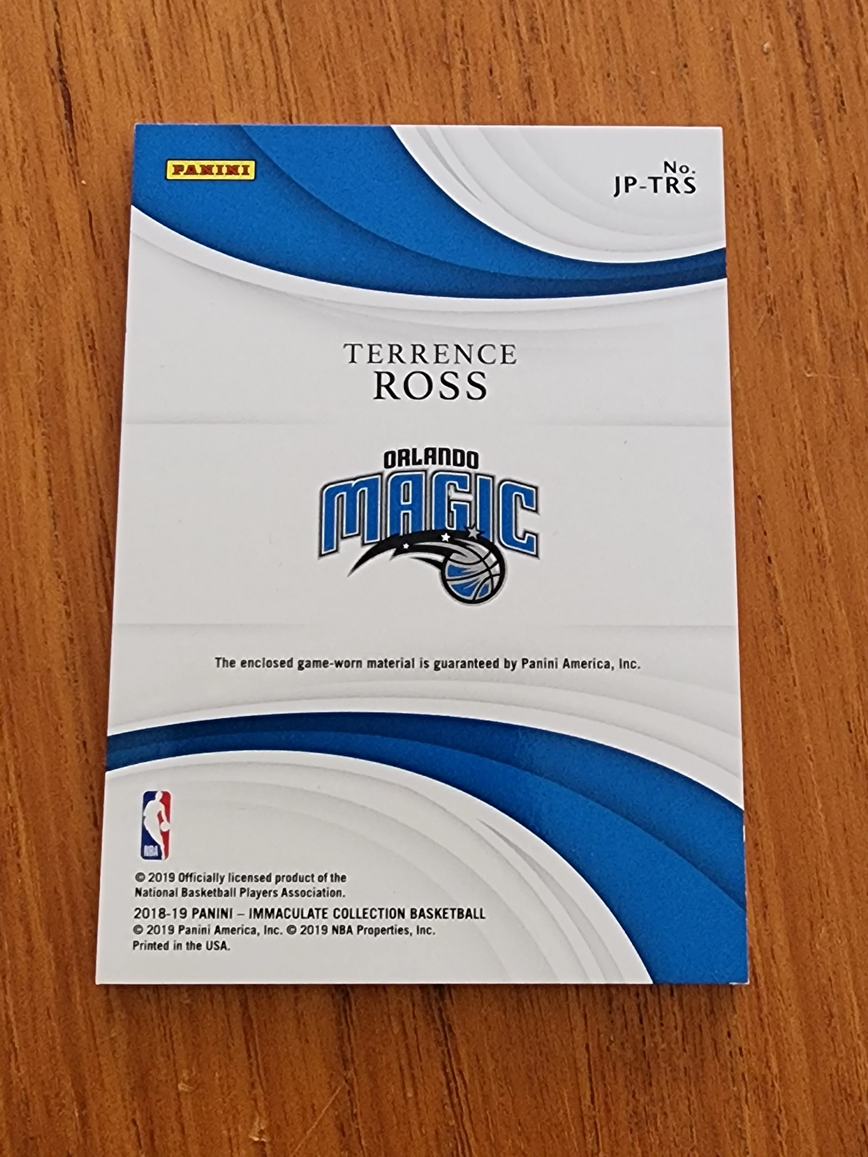 2018-19 Panini Immaculate Collection basketball Terrence Ross Magic jersey Patch 3/6 - Image 2