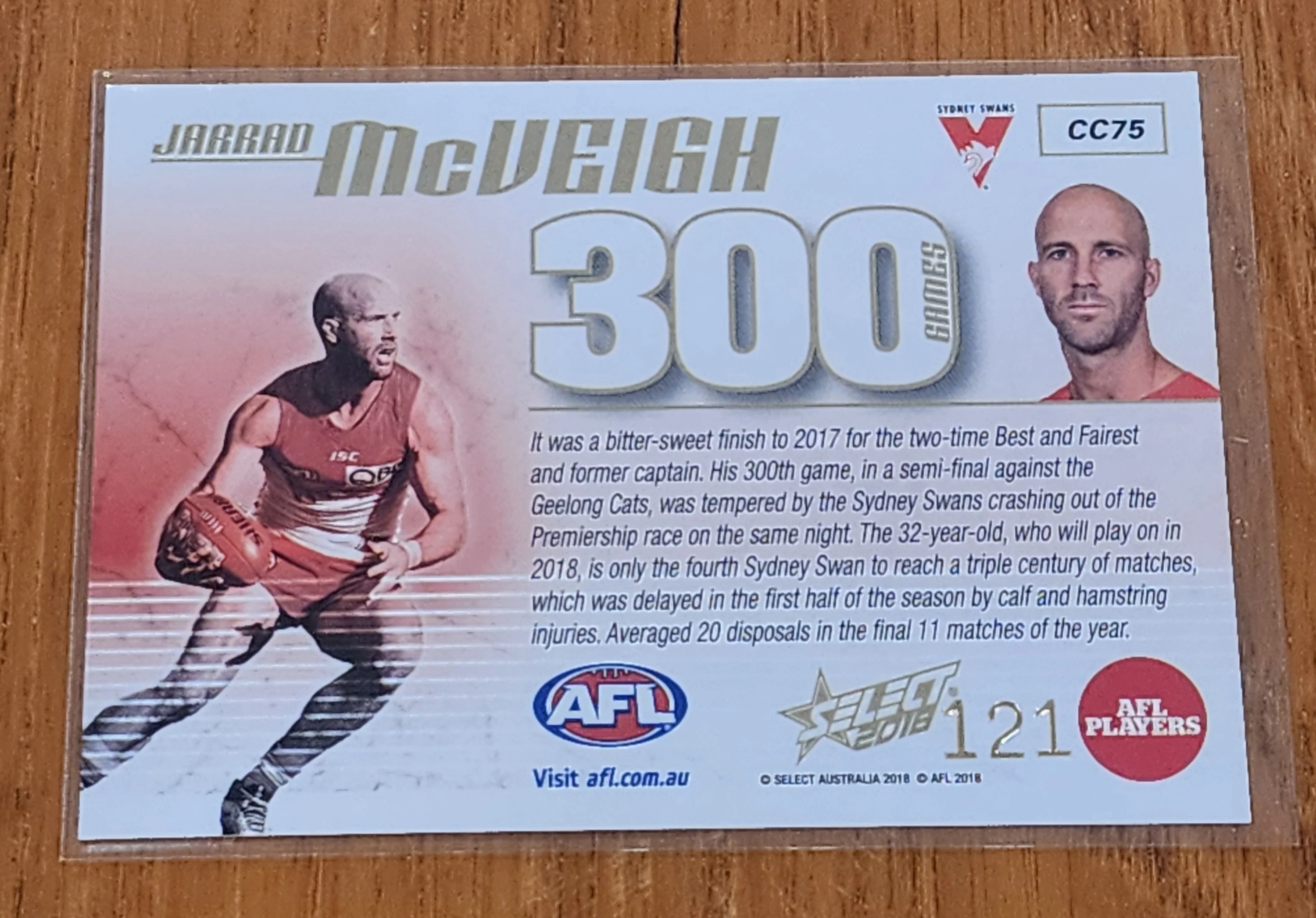 2018 AFL Select 300 games Jarrad McVeigh Sydney CC75 #121 - Image 2