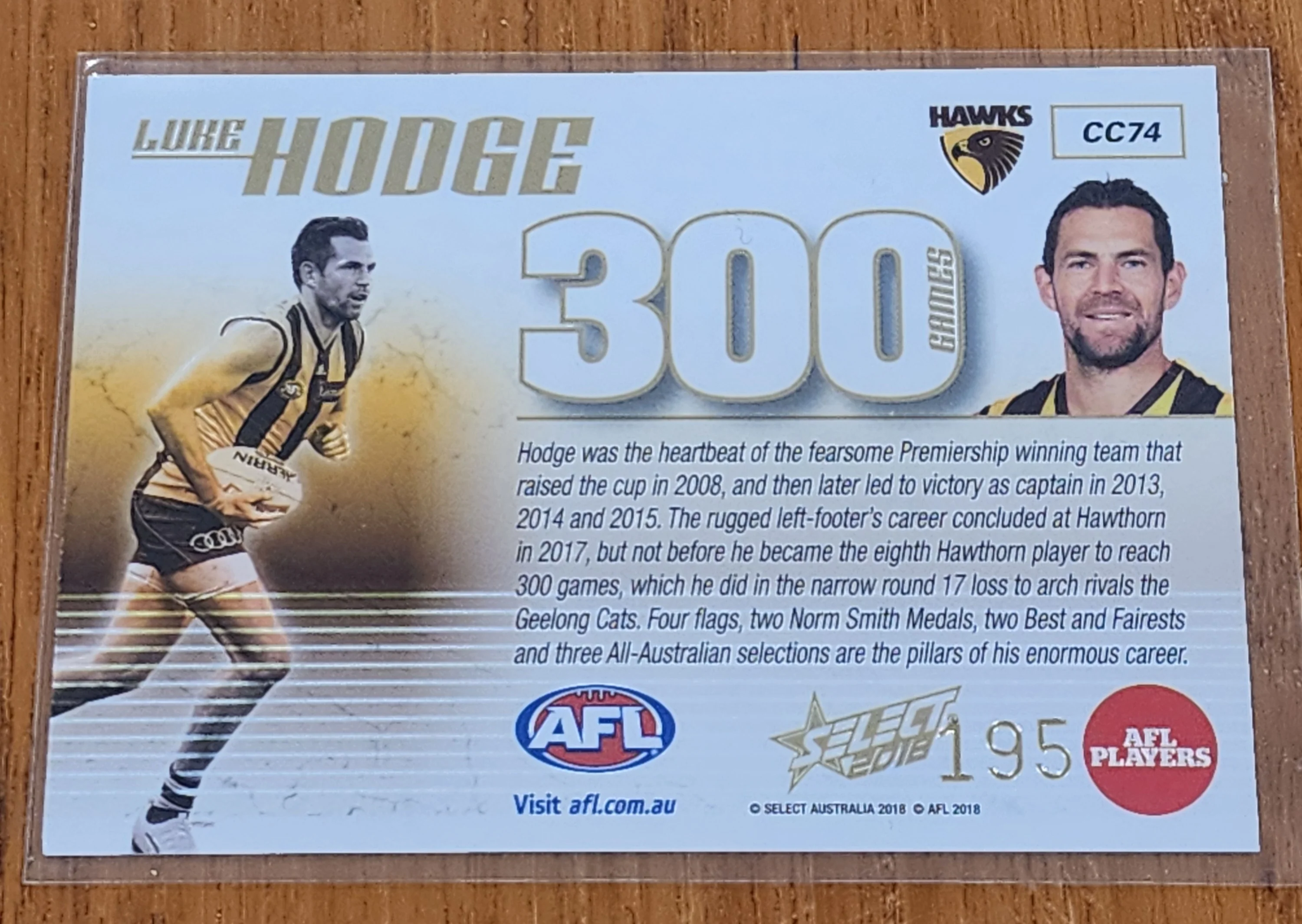 2018 AFL Select 300 games Luke Hodge Hawthorn CC74 #185 - Image 2