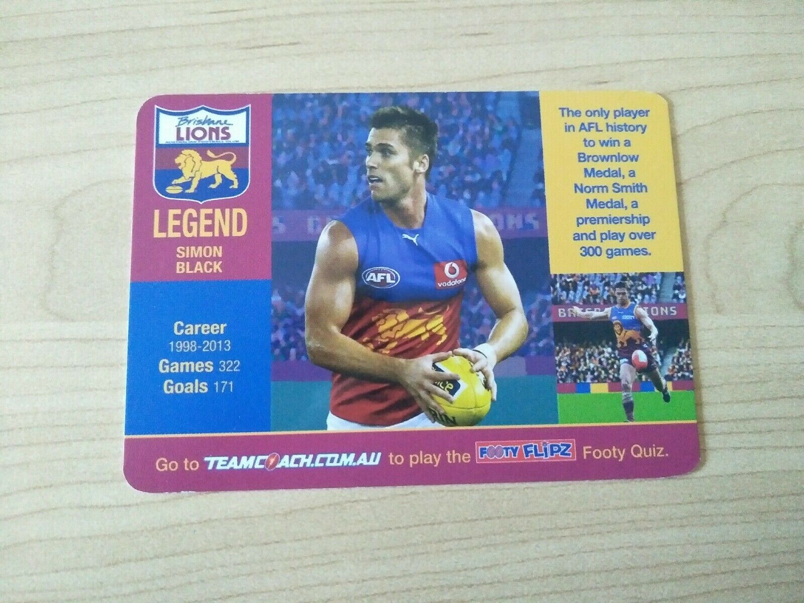 2018 AFL Teamcoach Footy Flipz Card Brisbane Dayne Beams/Simon Black - Image 2