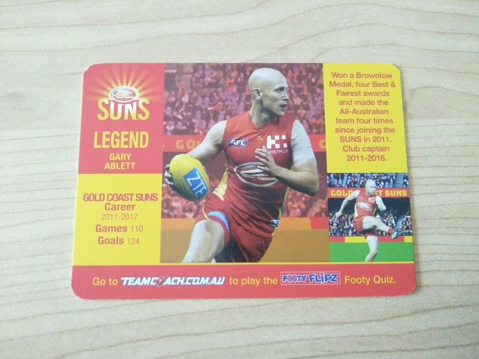 2018 AFL Teamcoach Footy Flipz Card Gold Coast Tom Lynch/Gary Ablett - Image 2