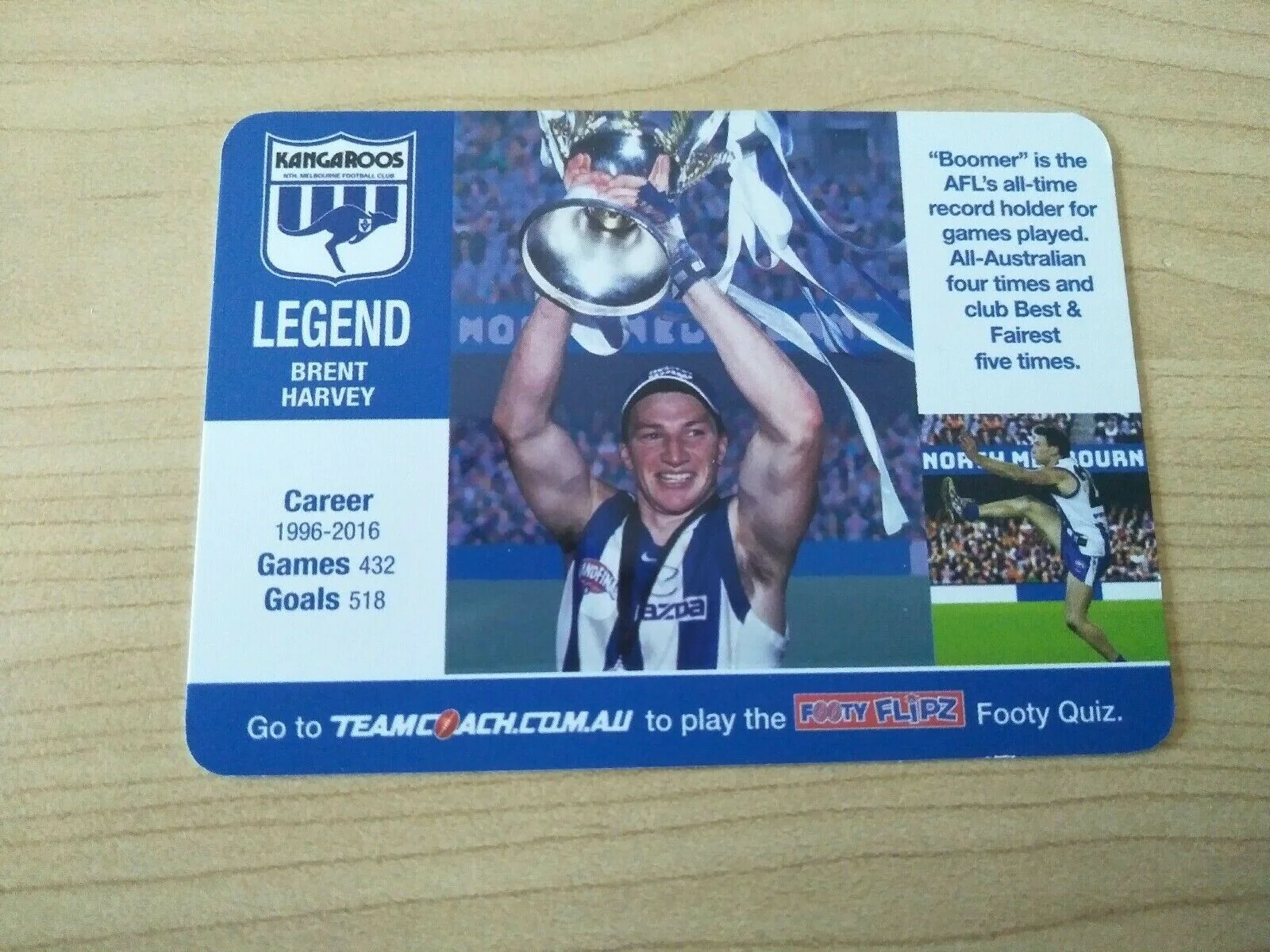 2018 AFL Teamcoach Footy Flipz Card North Melbourne Ben Brown/Brent Harvey - Image 2