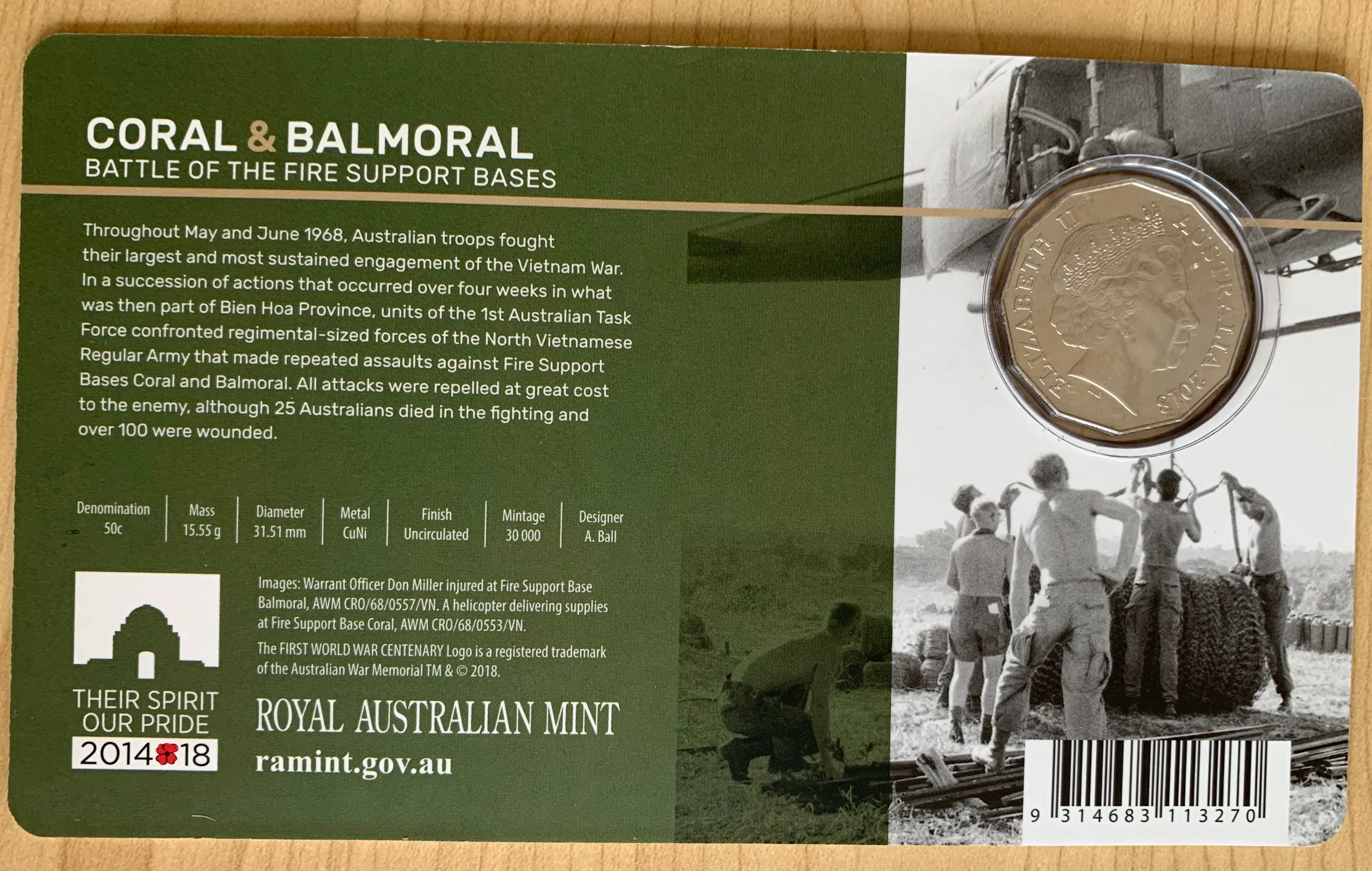 Australia 2018 50c Coral & Balmoral Battles uncirculated coin - Image 2