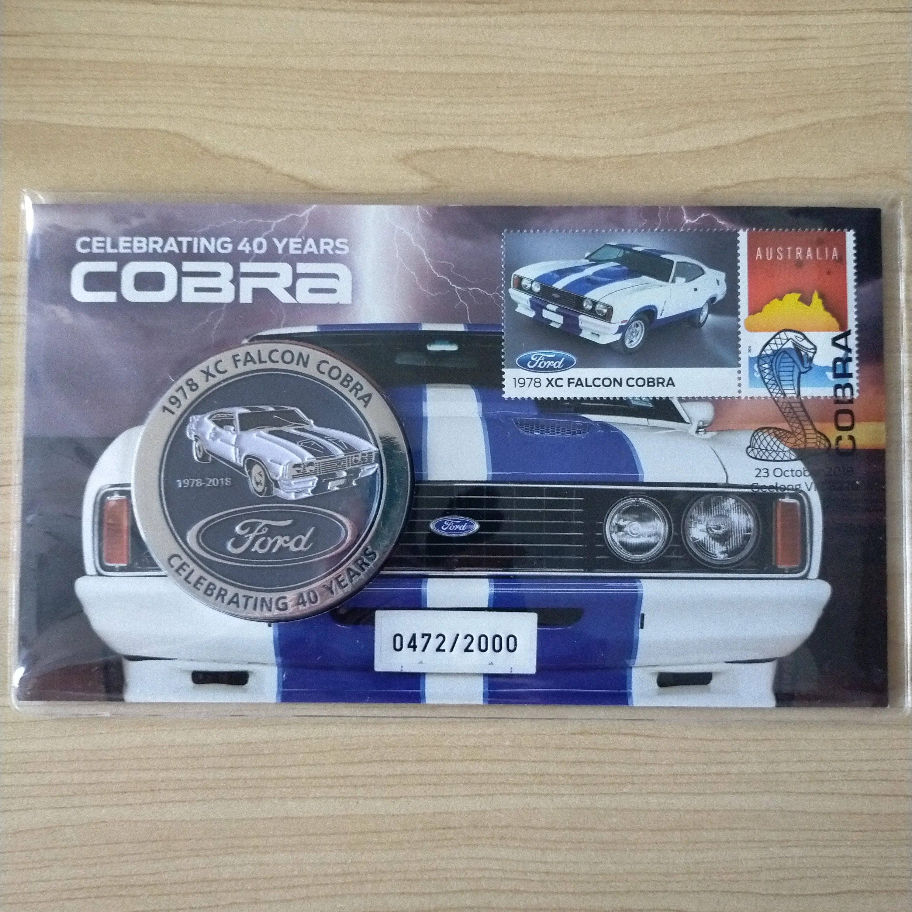 Australia 2018 Coloured Medallion Ford Celebrating 40 Years 1978 XC Falcon Cobra Car Limited Edition PNC