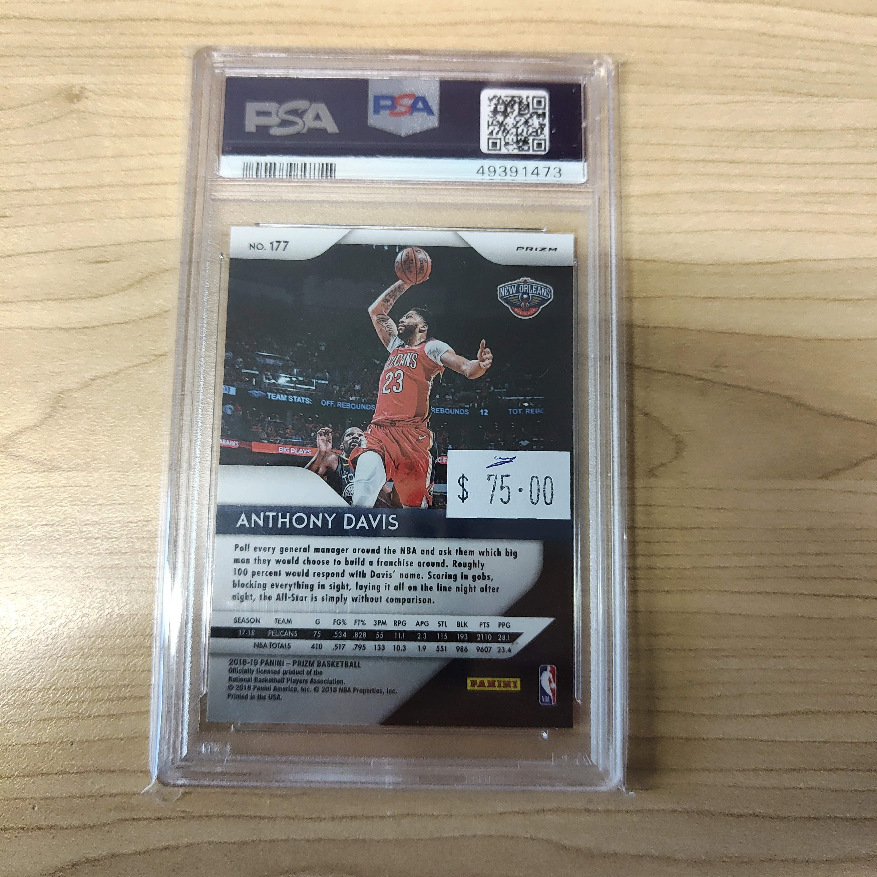 2018 Panini Prizm Anthony Davis Silver Prizm PSA Graded Mint 9 NBA Basketball Card - Image 2