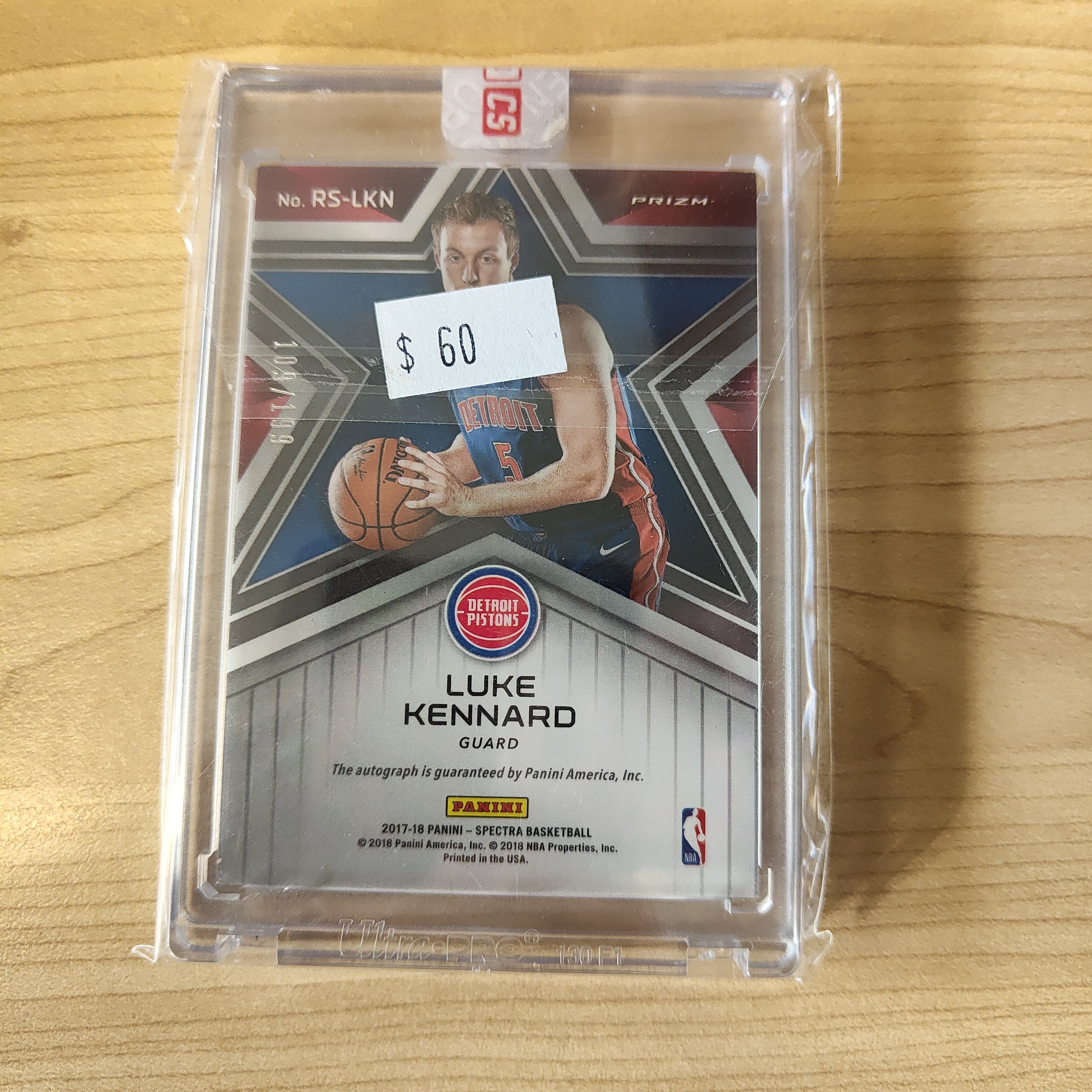 2018 Panini Rising Star Spectre Signature Luke Kennard Pistons NBA Basketball Card 109/199 - Image 2