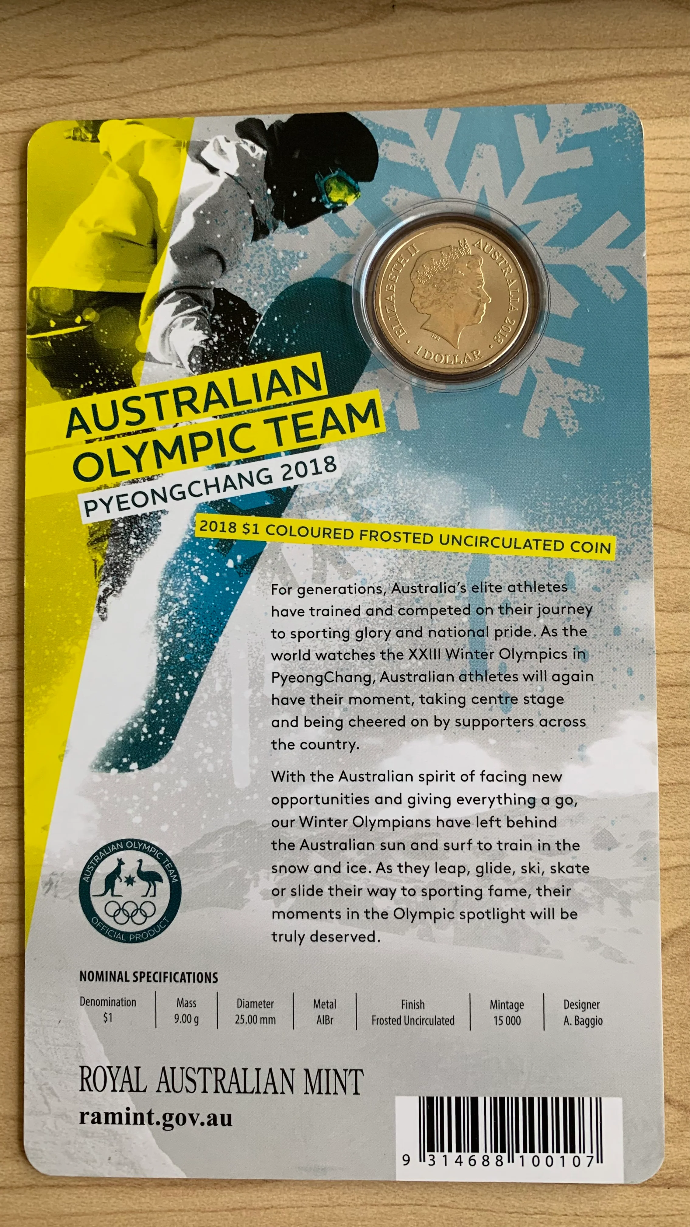 2018 RAM $1 Australian Winter Olympic Team Pyeongchang Uncirculated Coin - Image 2