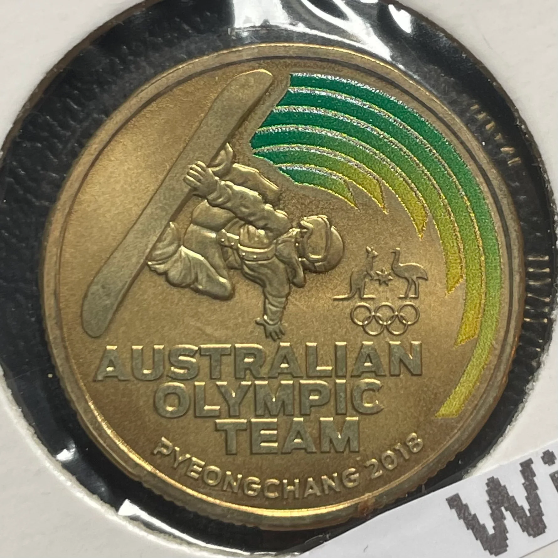 2018 RAM $1 Australian Winter Olympic Team Pyeongchang Uncirculated Coin in 2x2 mount