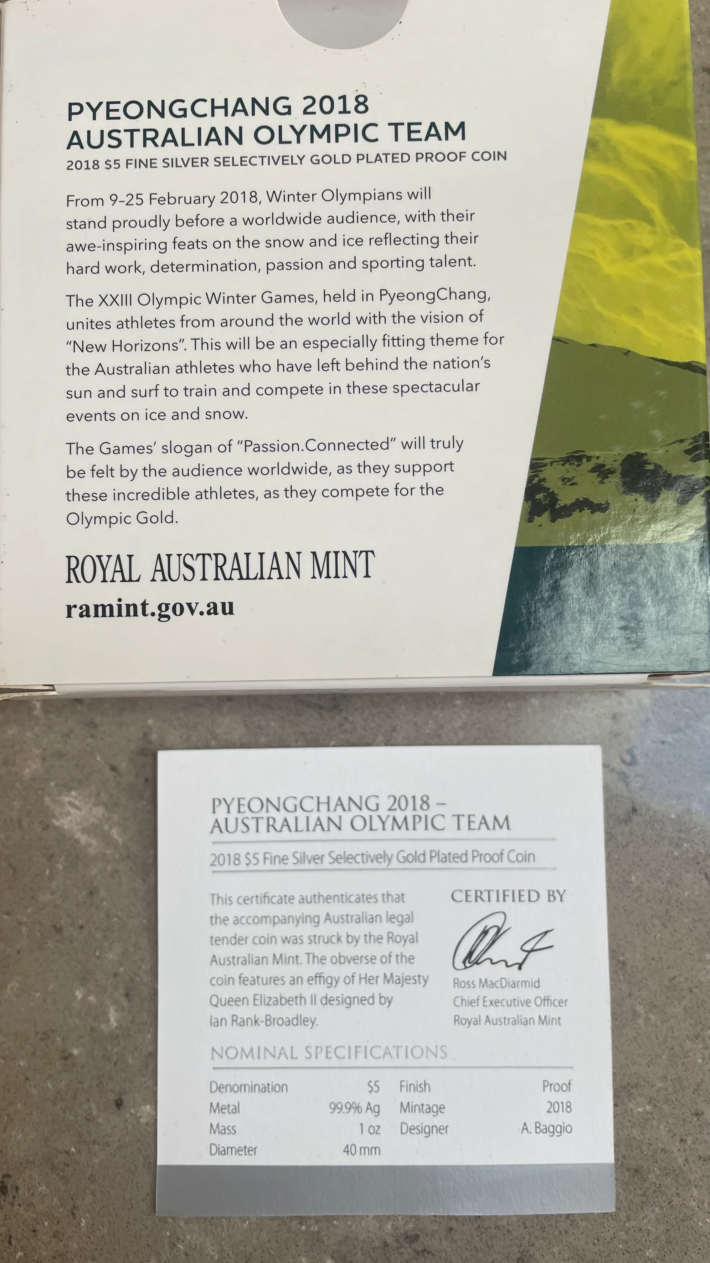 Australia 2018 RAM $5 Pyeongchang Winter Olympics 1oz Silver Proof Coin - Image 3