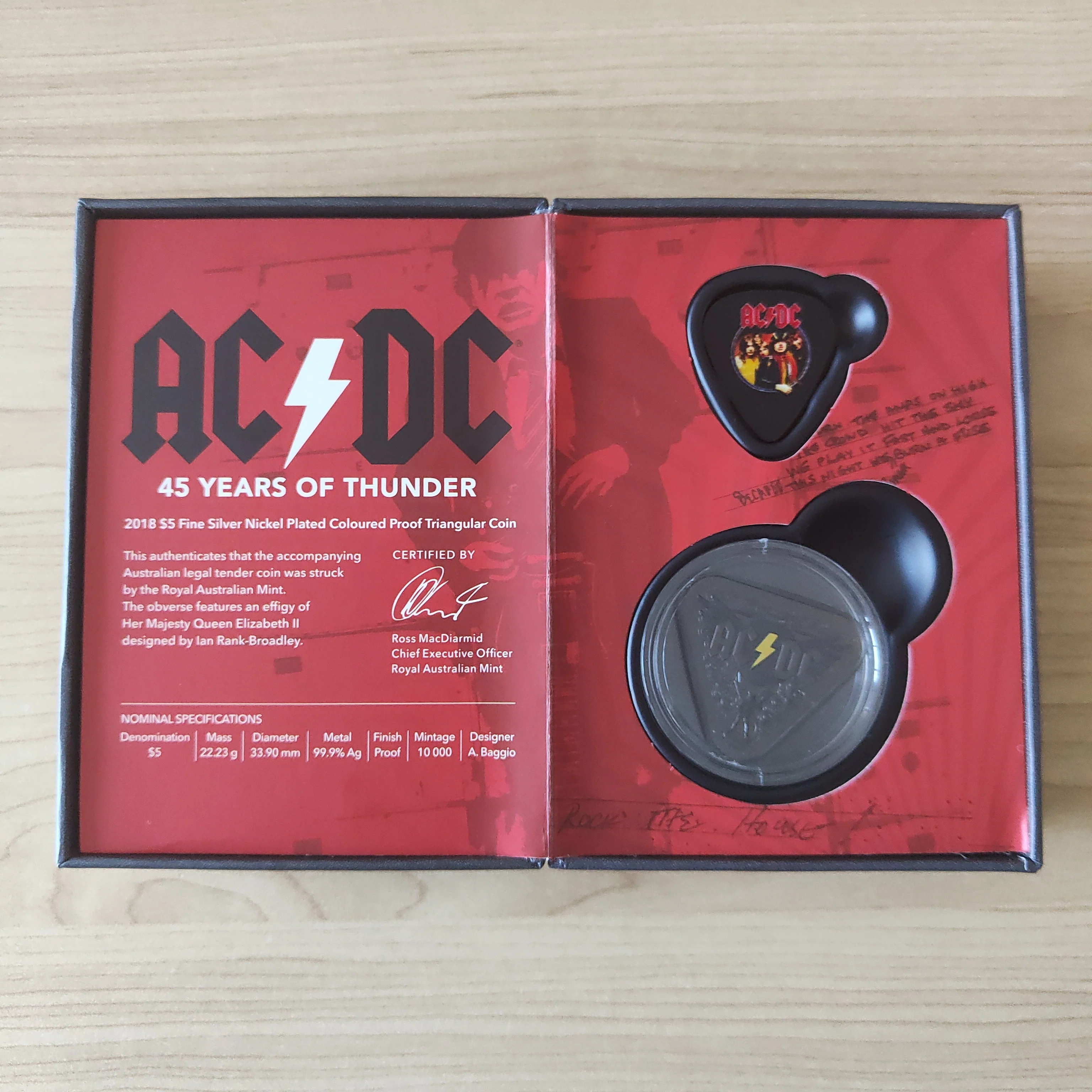 Australia 2018 Royal Australian Mint $5 ACDC Silver Coloured Triangular Proof Coin - Image 2