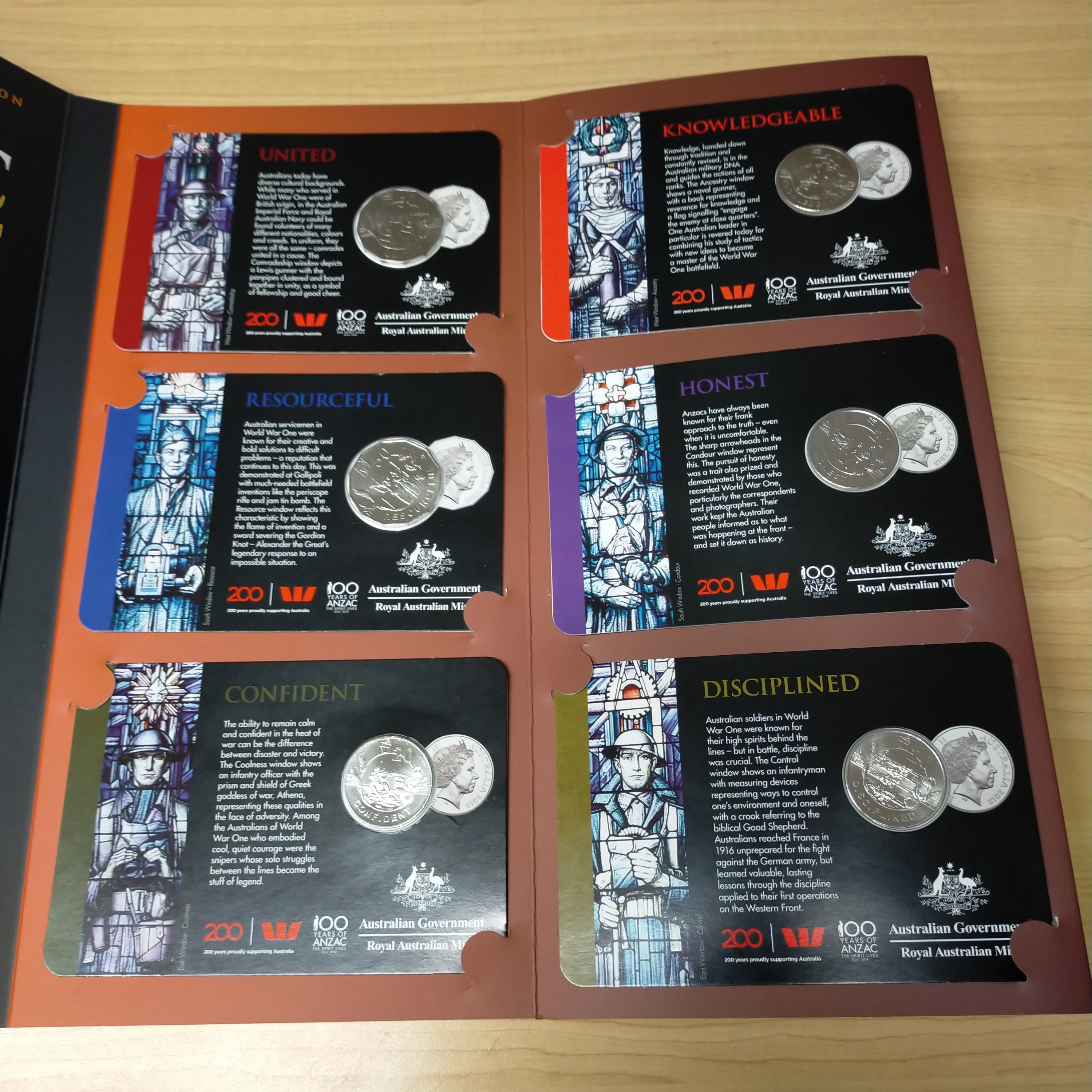 Australia 2018 Royal Australian Mint 50c ANZAC Spirit Values That Defined Our Nation Carded Coin Set In Folder - Image 2