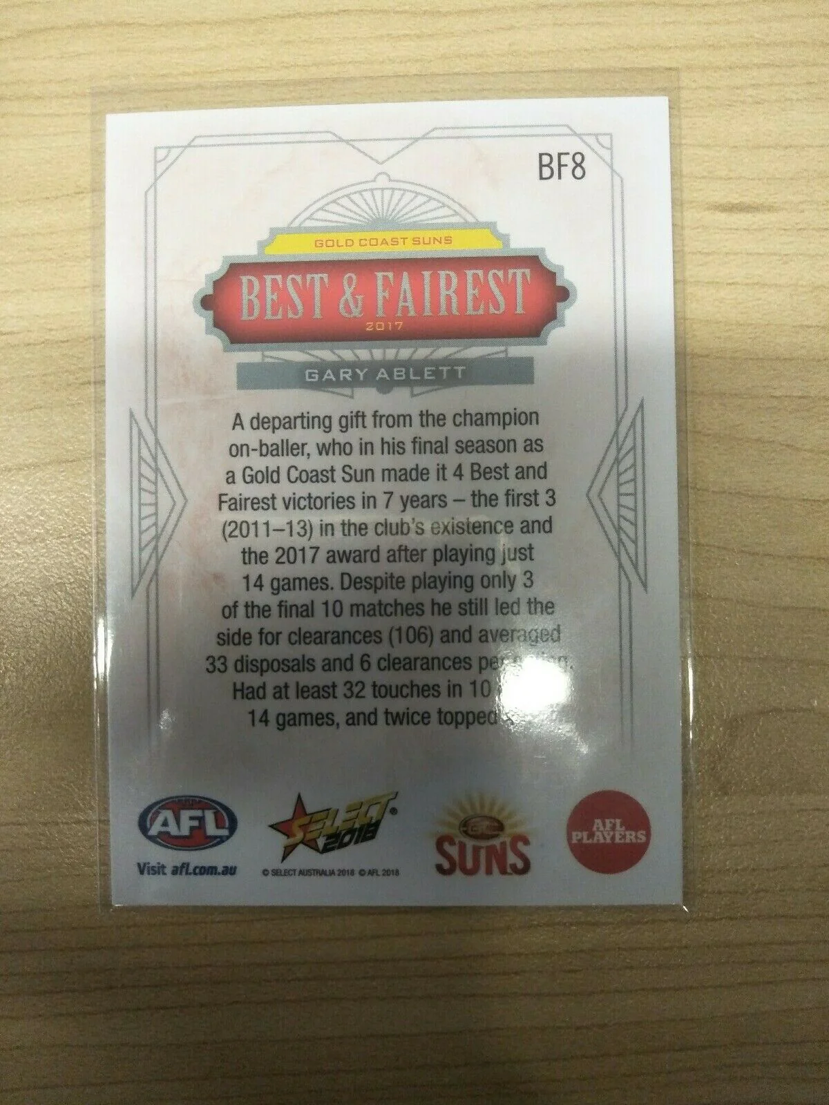 2018 Select  Footy Stars Best & Fairest Gary Ablett Gold Coast - Image 2
