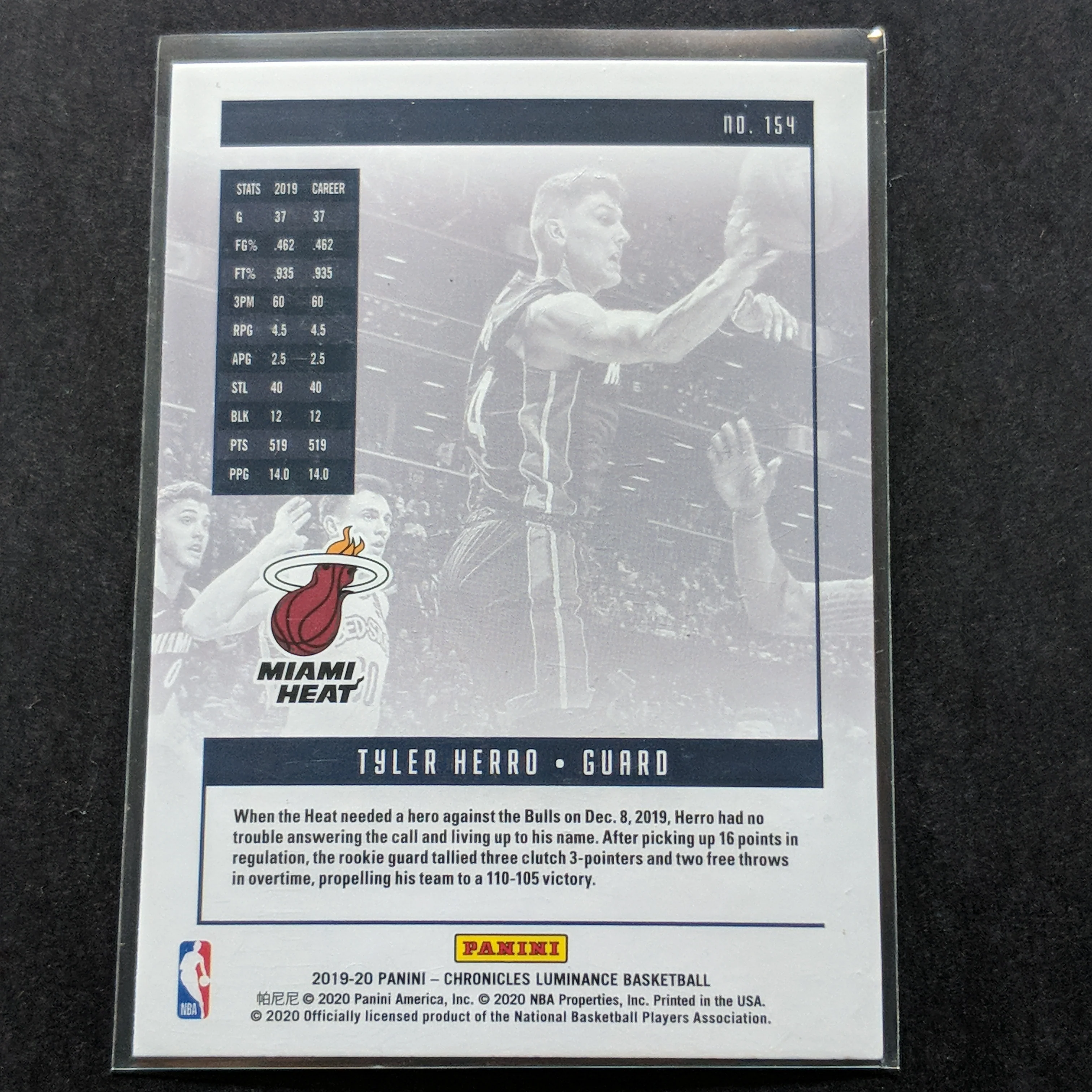 2019-20 Panini Chronicles Luminance Tyler Herro - Image 2