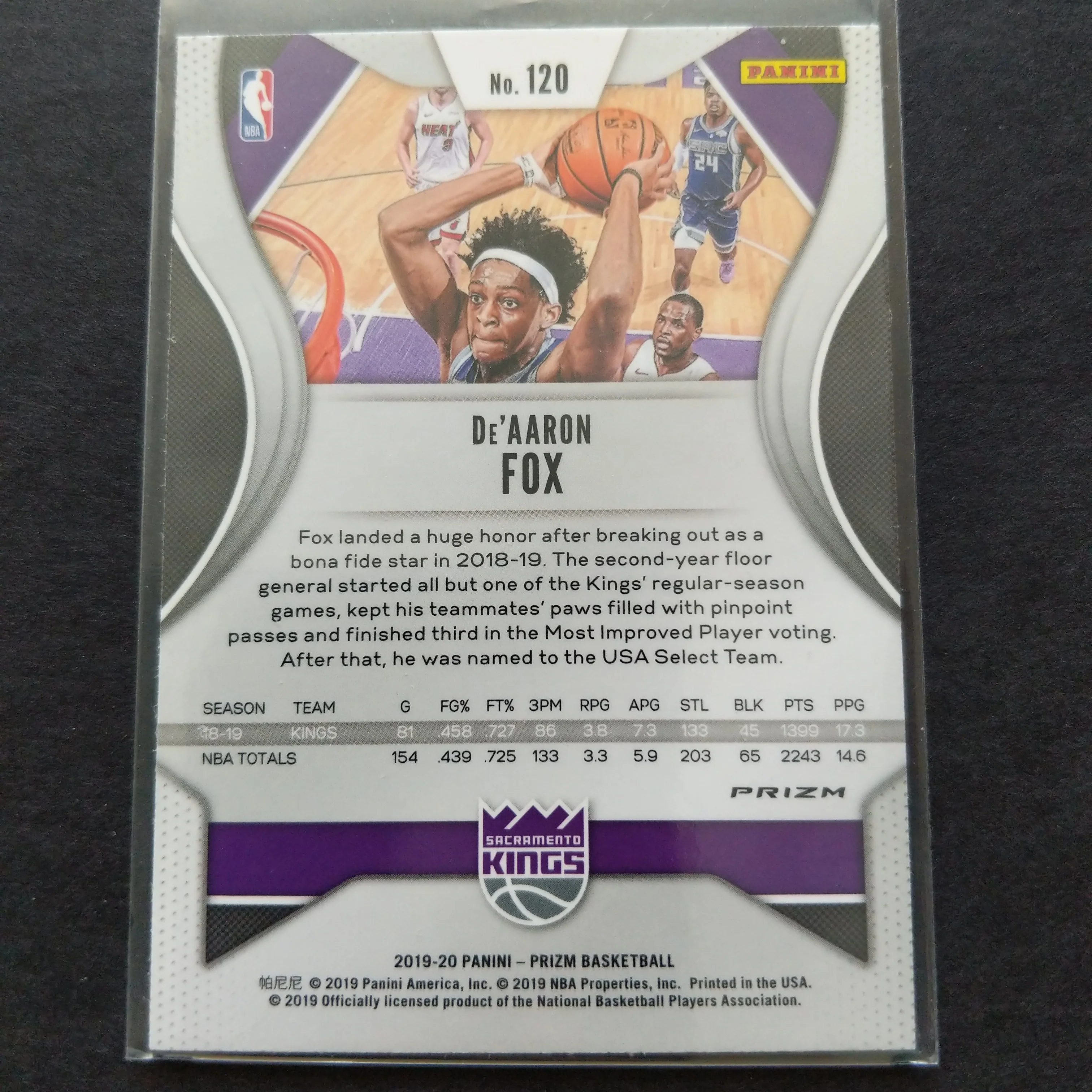 2019-20 NBA Panini Prizm DeAaron Fox Basketball Card - Image 2