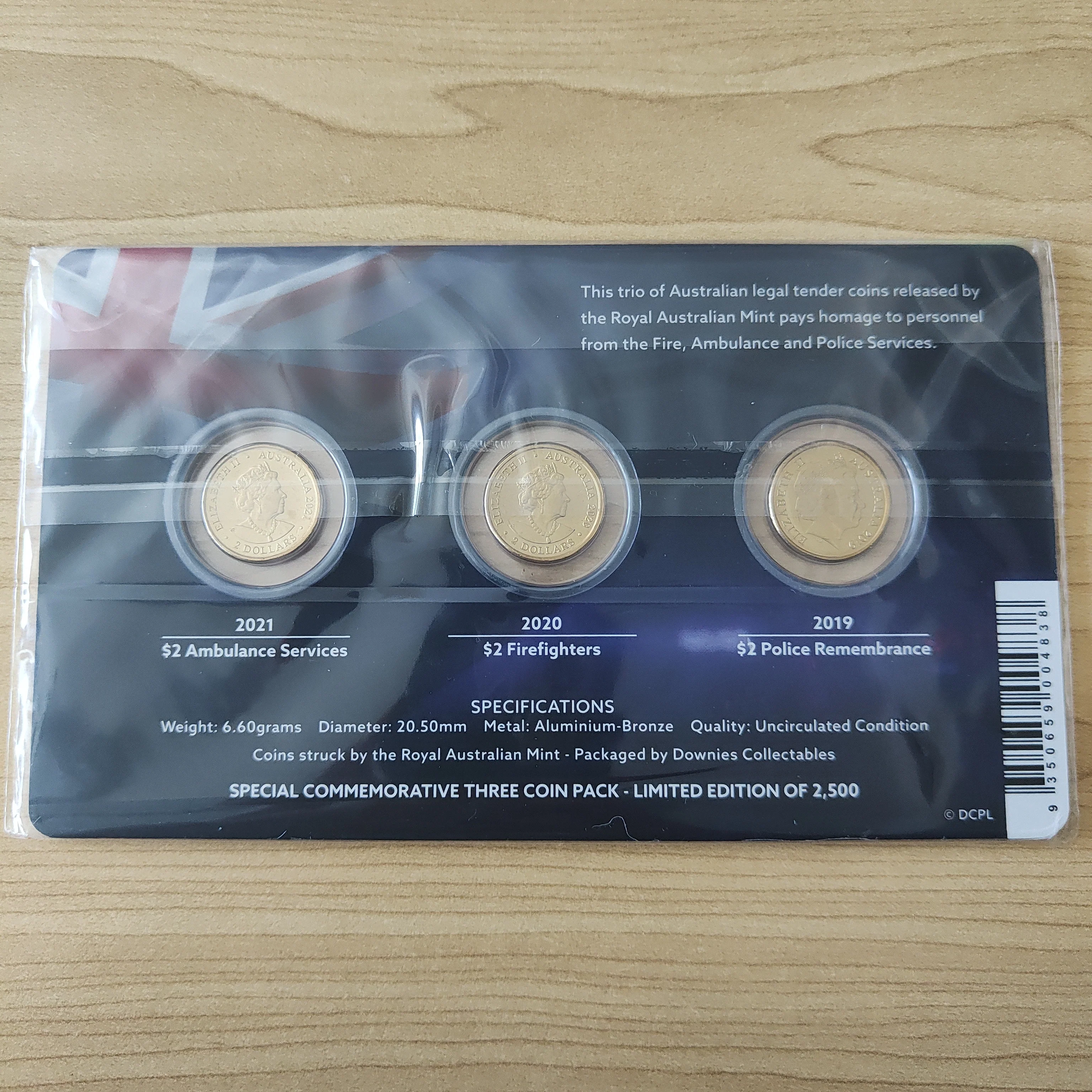 Australia 2019-2021 Downies $2 Emergency Services 3 Coloured Uncirculated Coin Set - Image 2
