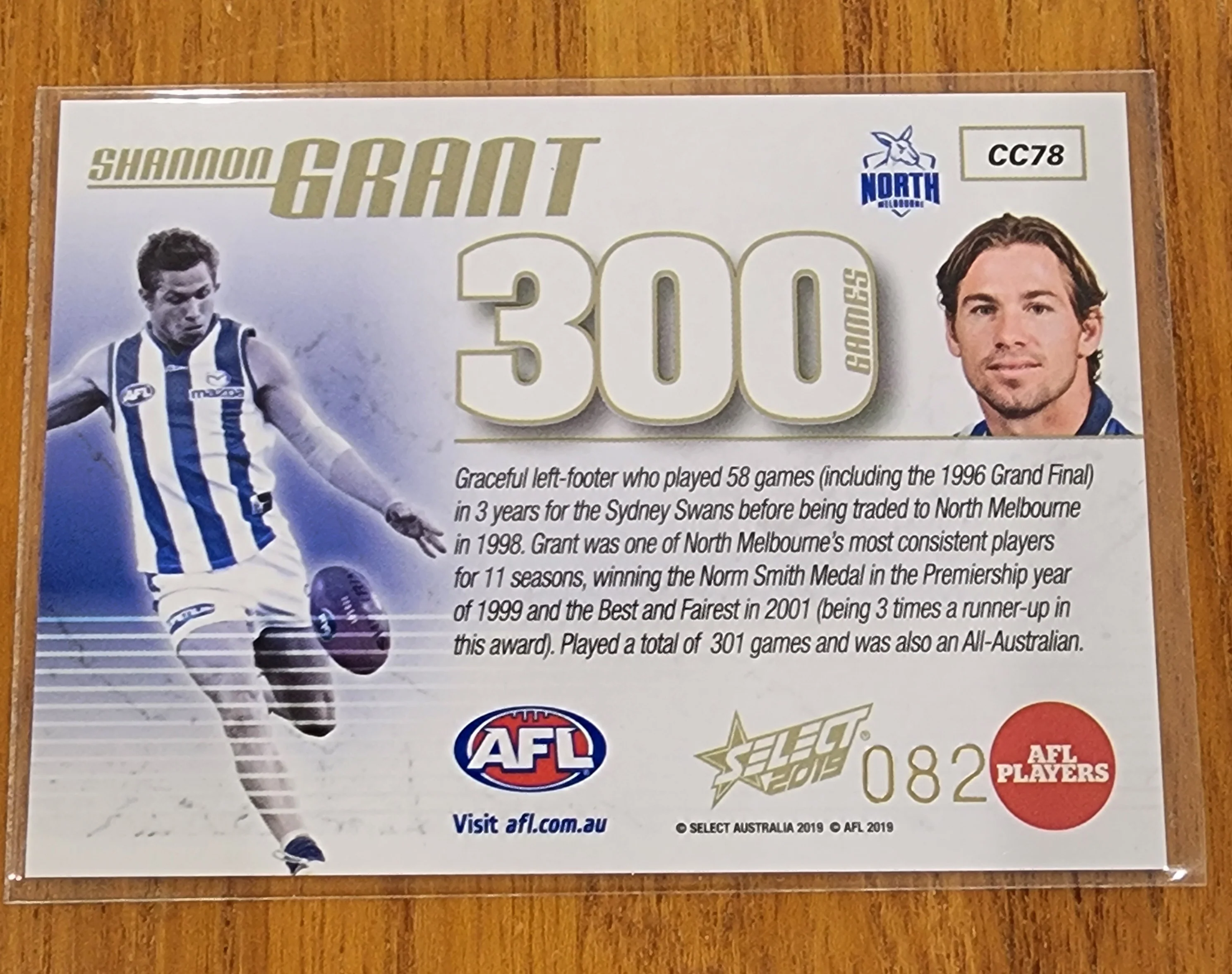 2019 AFL Select 300 games card Shannon Grant Kangaroos CC77 #82 - Image 2