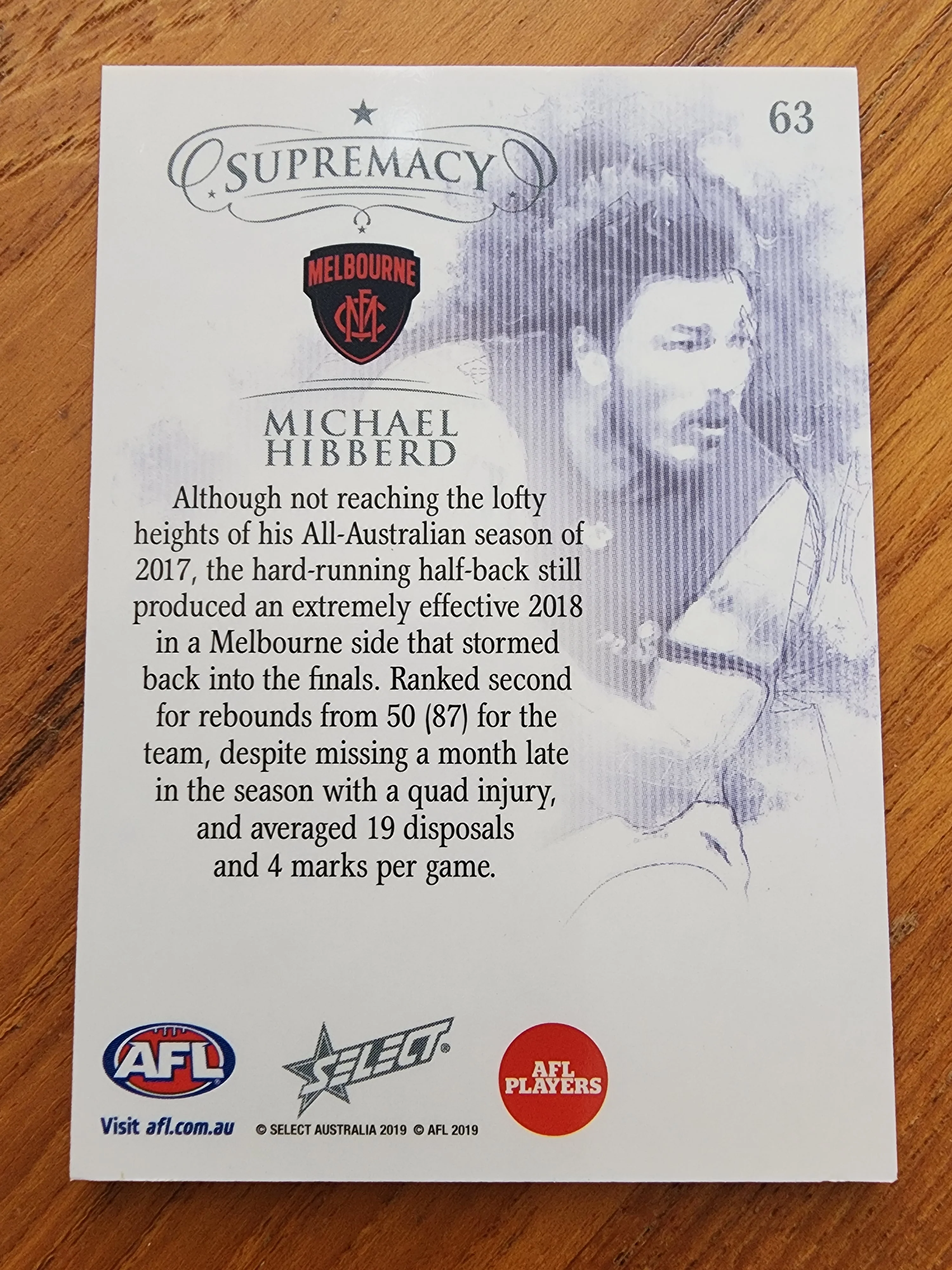 2019 AFL Select Supremacy Michael Hibberd Melbourne 58/90 - Image 2