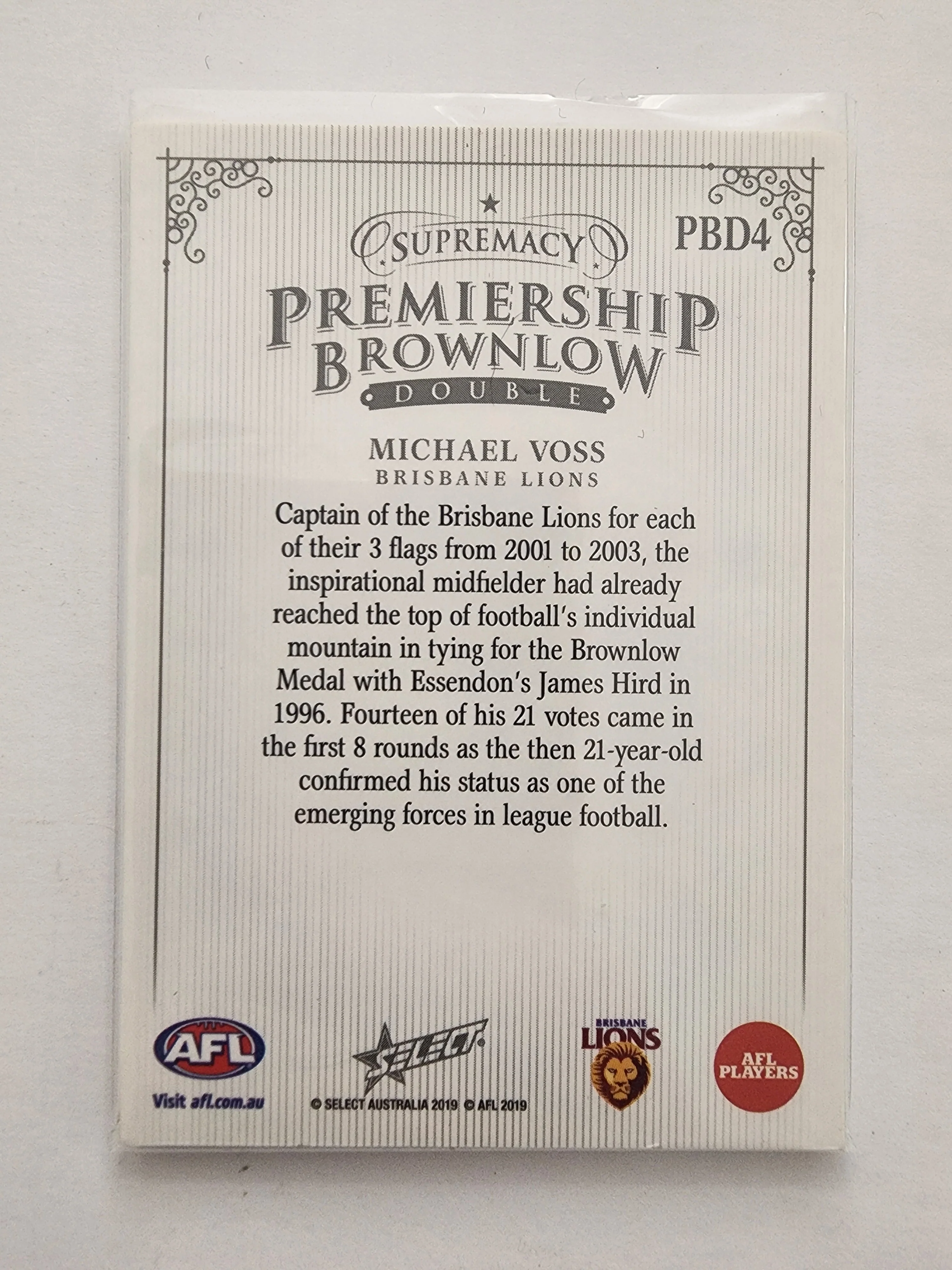 2019 AFL Select Supremacy Premiership Brownlow Double Michael Voss Brisbane Lions 64/65 - Image 2