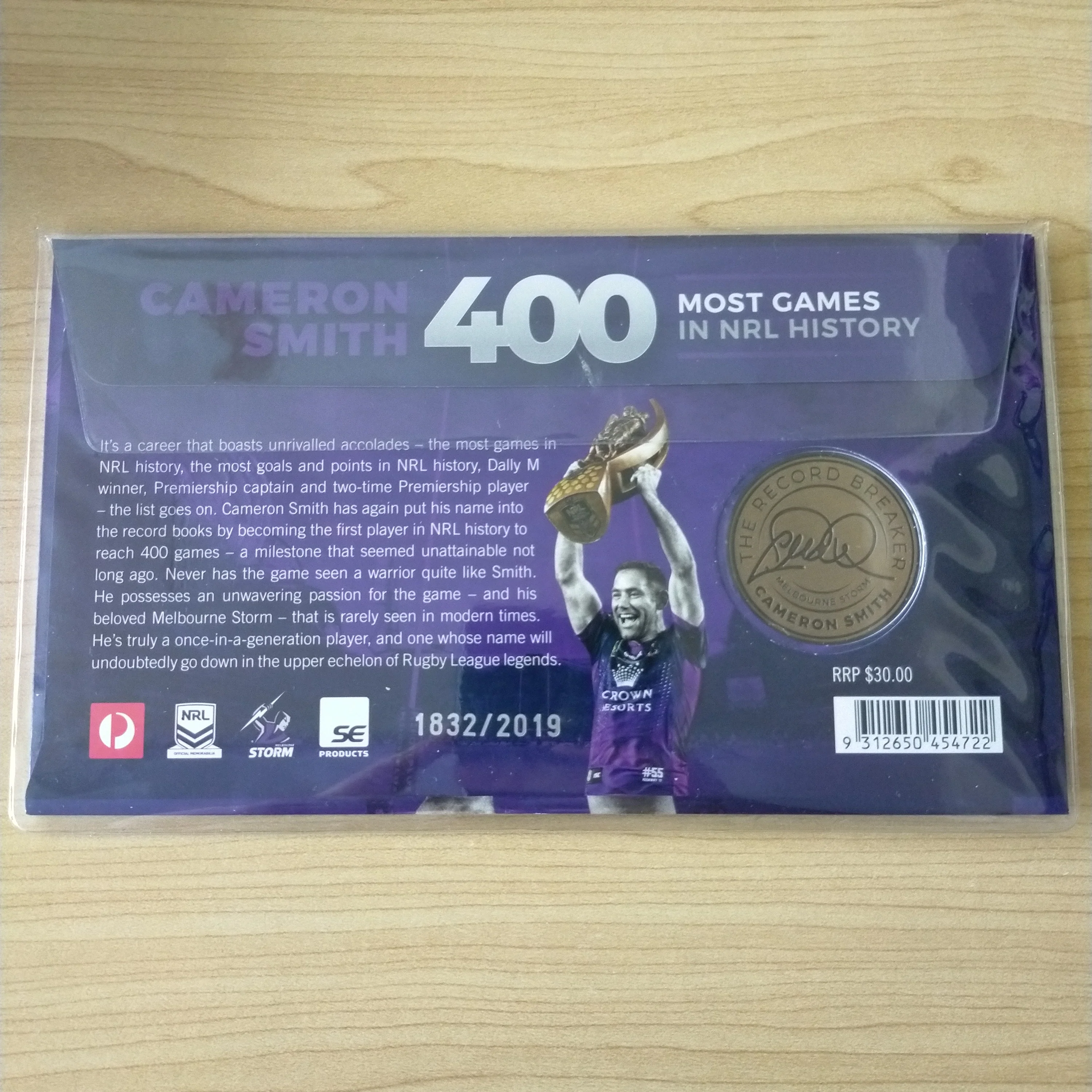 Australia 2019 Cameron Smith 400 Games NRL Rugby Medallion PNC 1832/2019 - Image 2