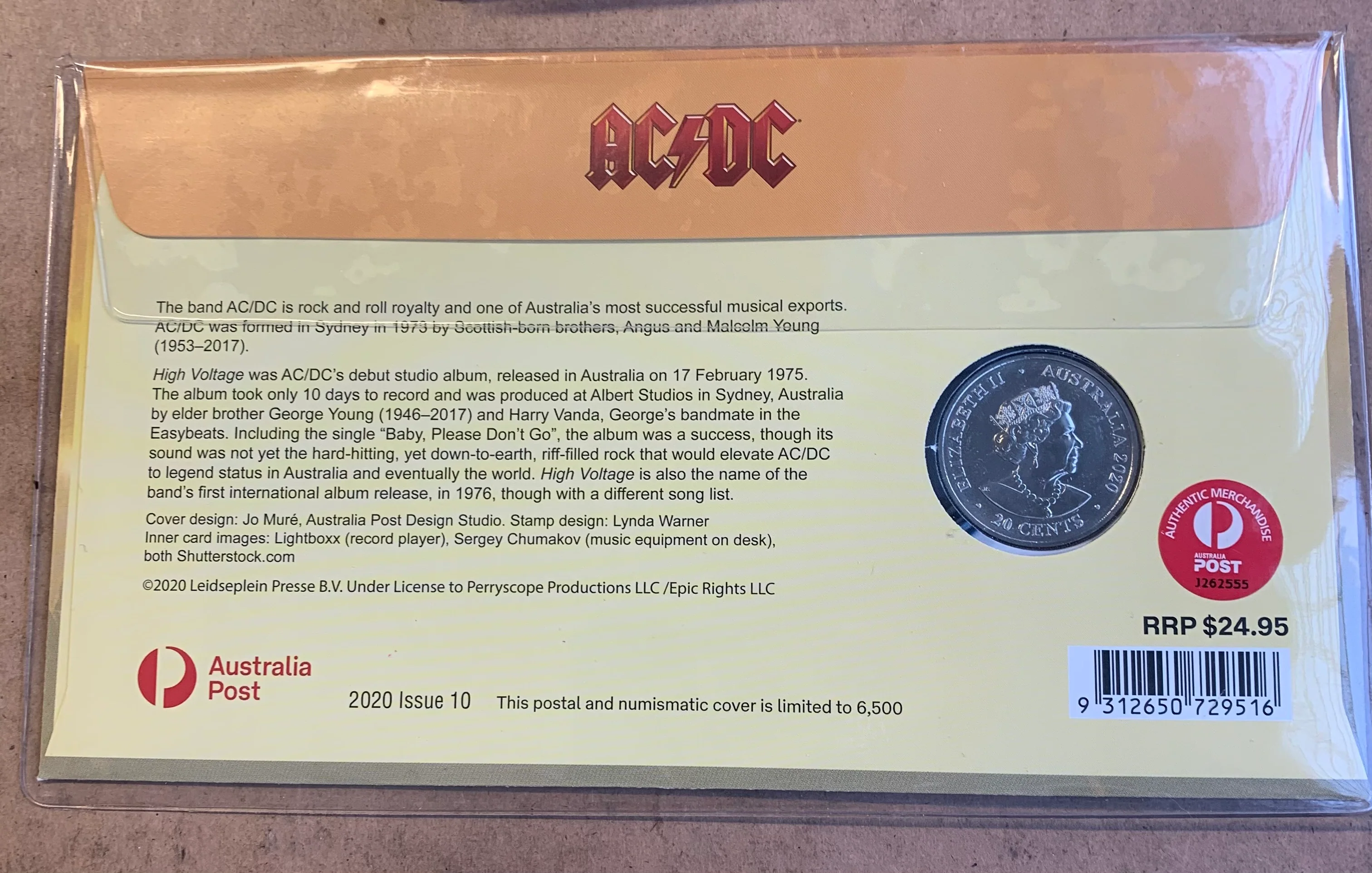 Australia 2020 AC/DC ACDC PNC with stamp and 20c coin - Image 2