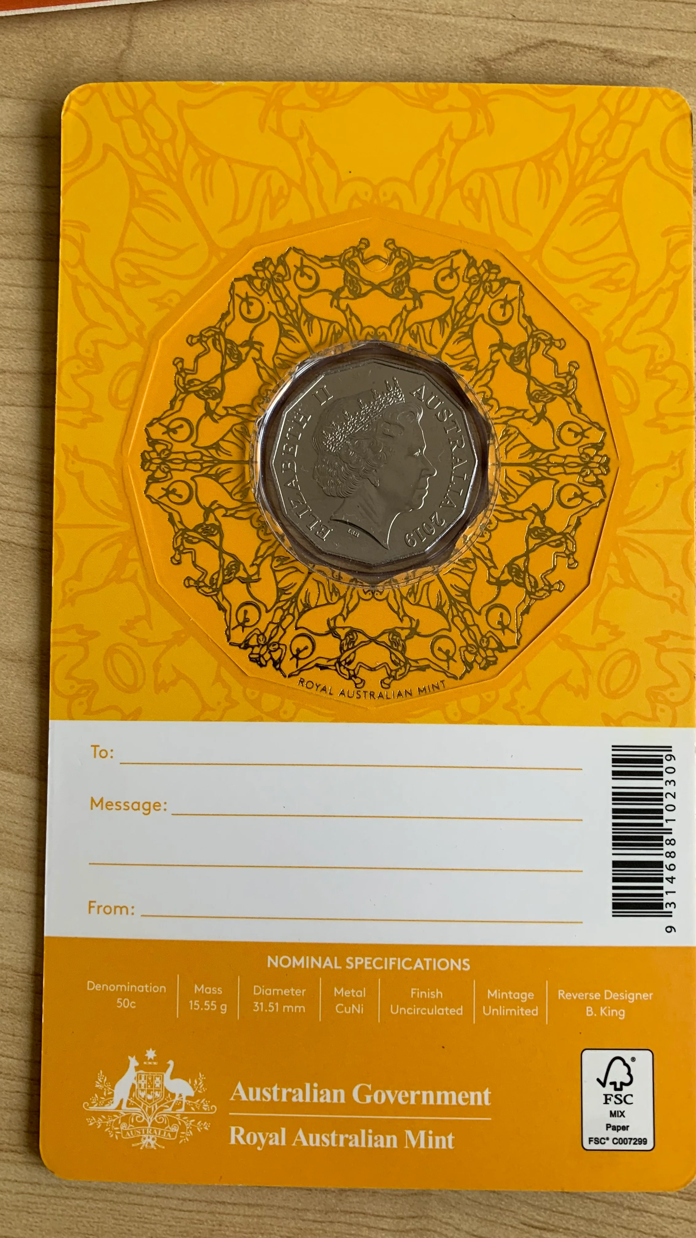 Australia 2019 RAM 50c Fifty Cents Merry Christmas Carded Uncirculated Coin - Image 2
