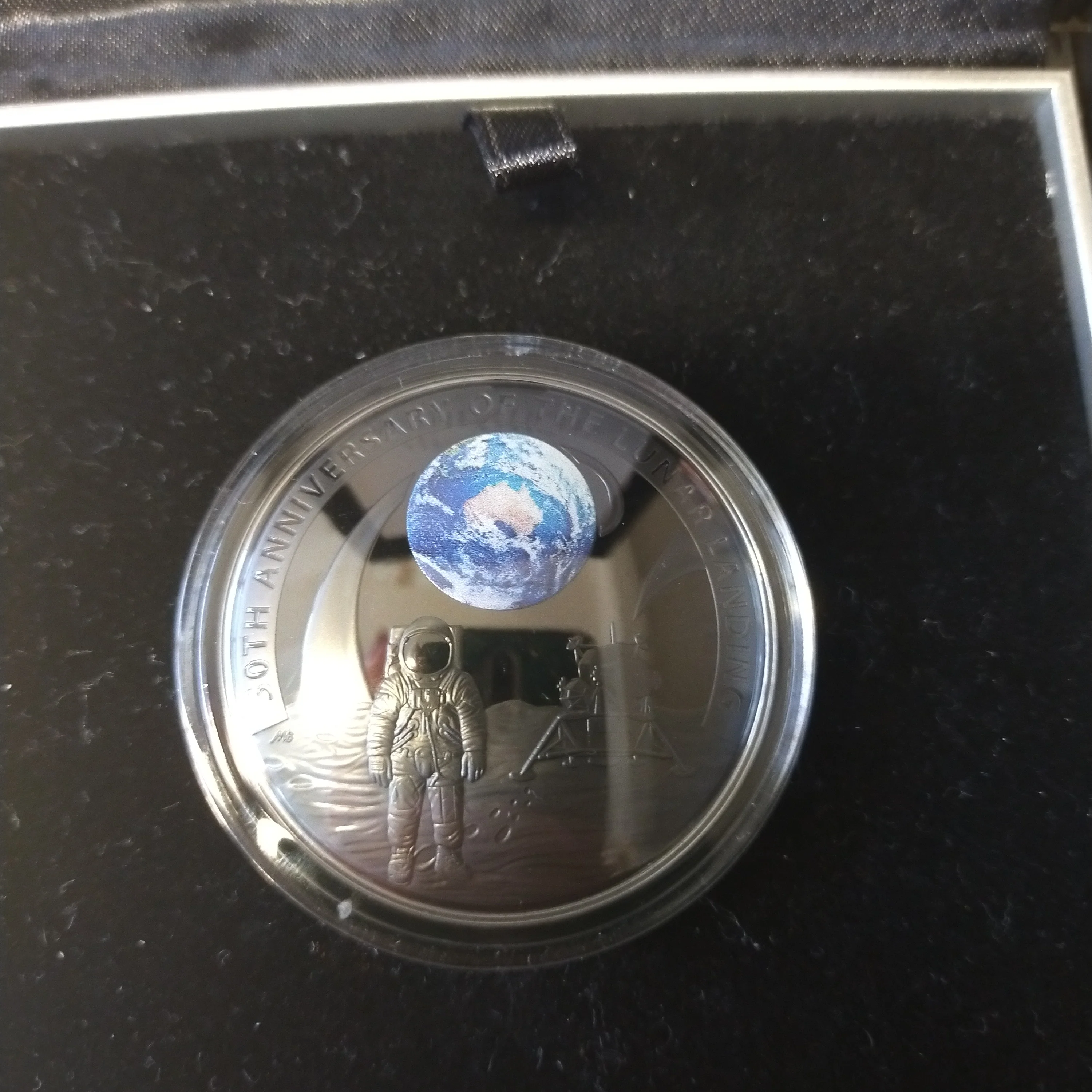Australia 2019 Royal Australian Mint $5 50th Anniversary of the Moon Landing 1oz .999 Silver Proof Domed Coloured Coin - Image 2