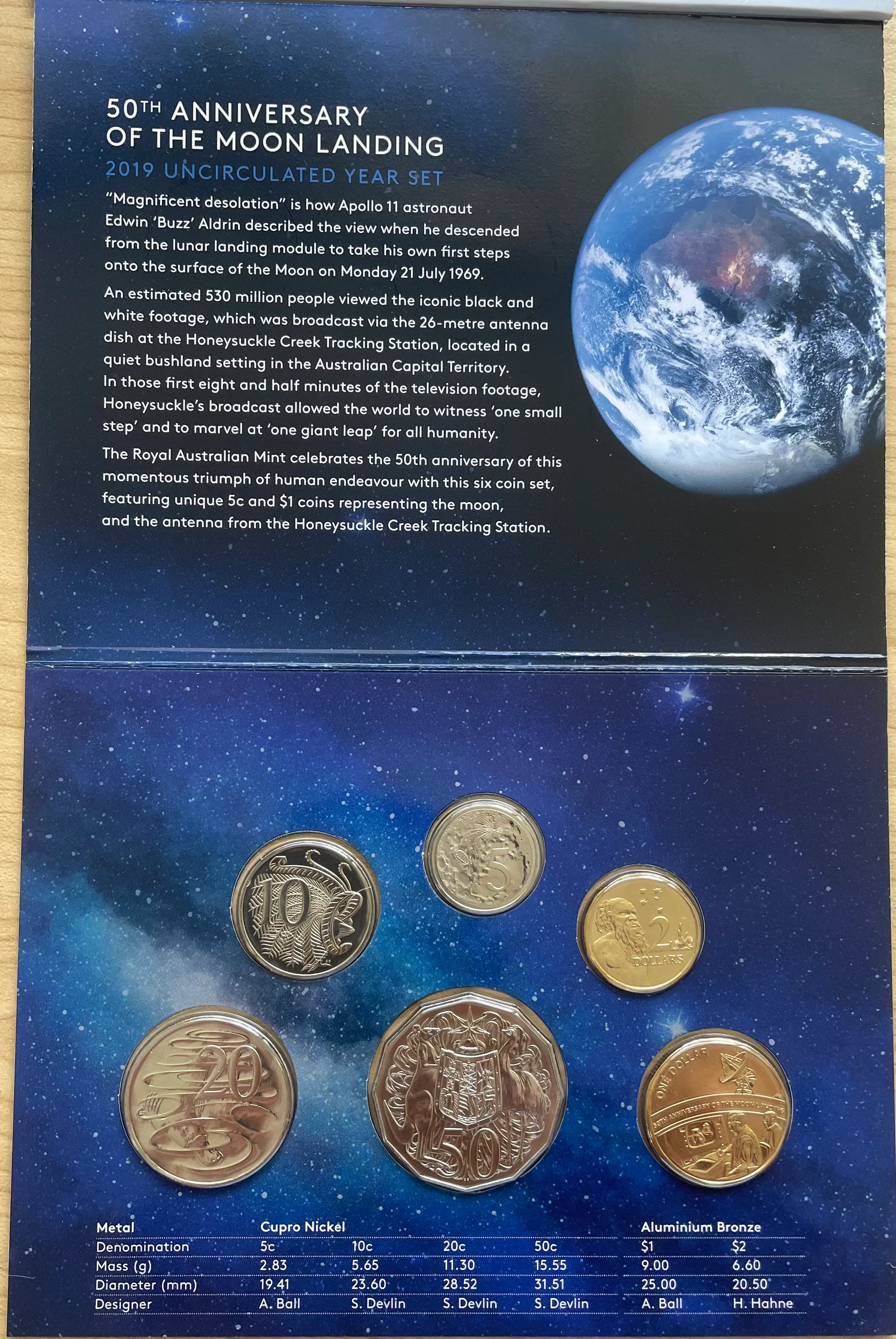 Australia 2019 RAM 50th Anniversary of The Moon Landing Uncirculated Set - Image 2