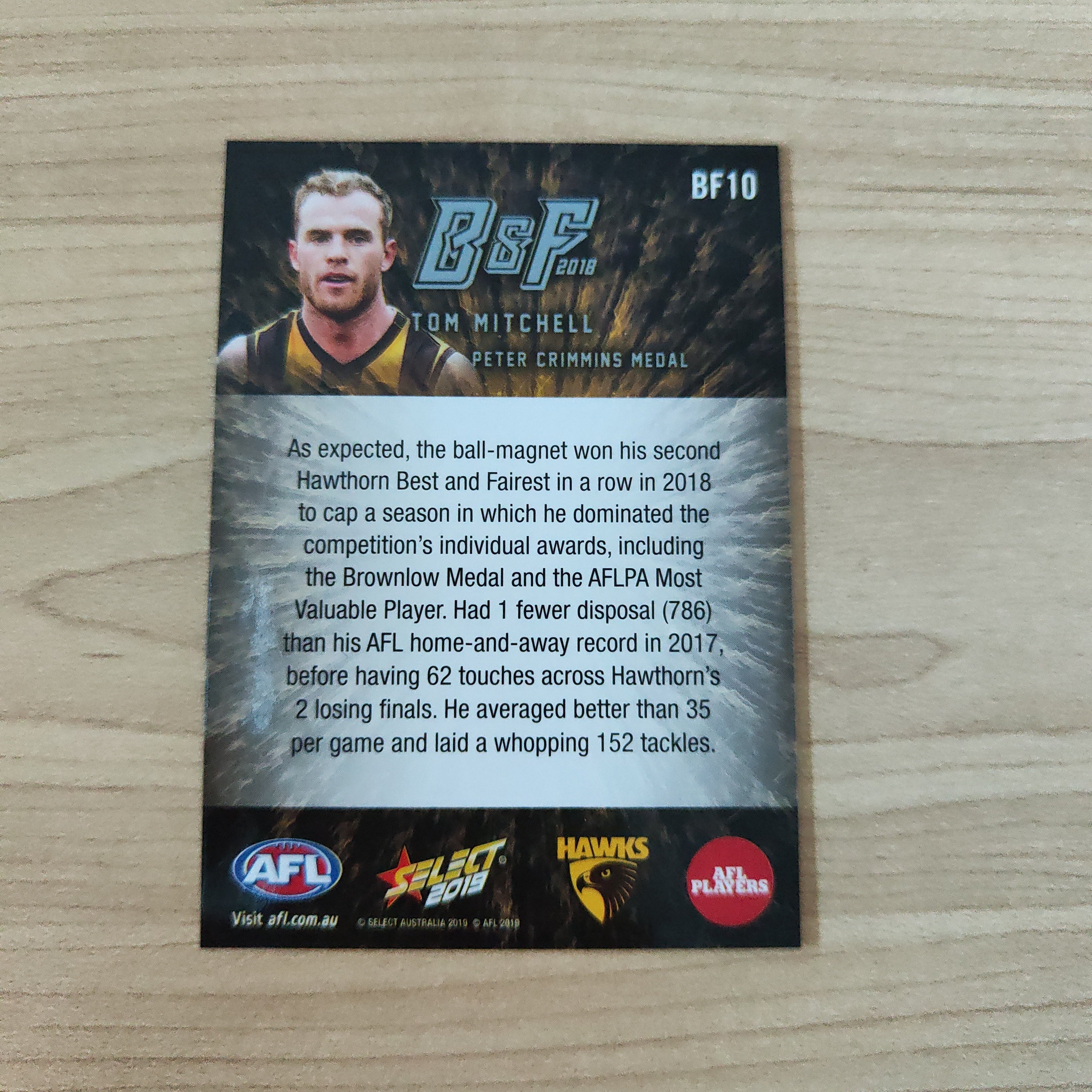 2019 Select AFL Footy Stars Best And Fairest Tom Mitchell Hawthorn - Image 2