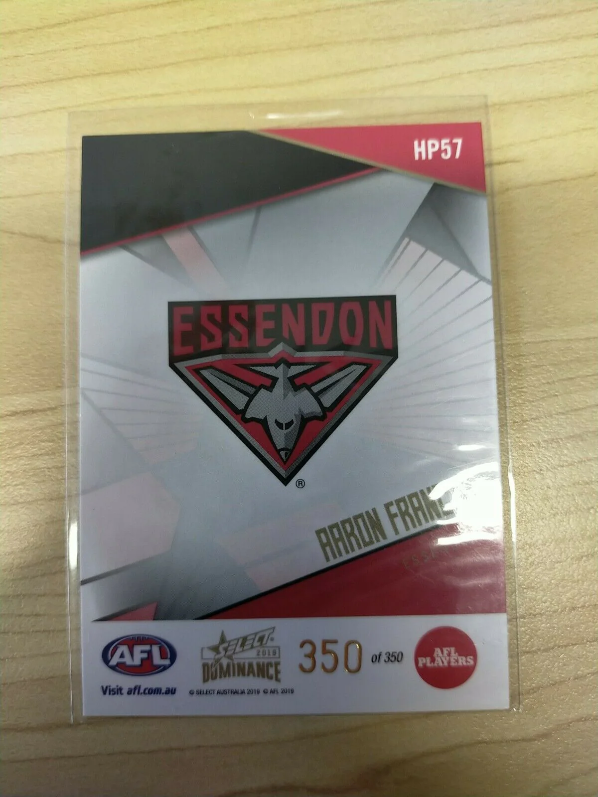 2019 Select Dominance Holographic Parallel Aaron Francis Essendon No.350/350 - Image 2