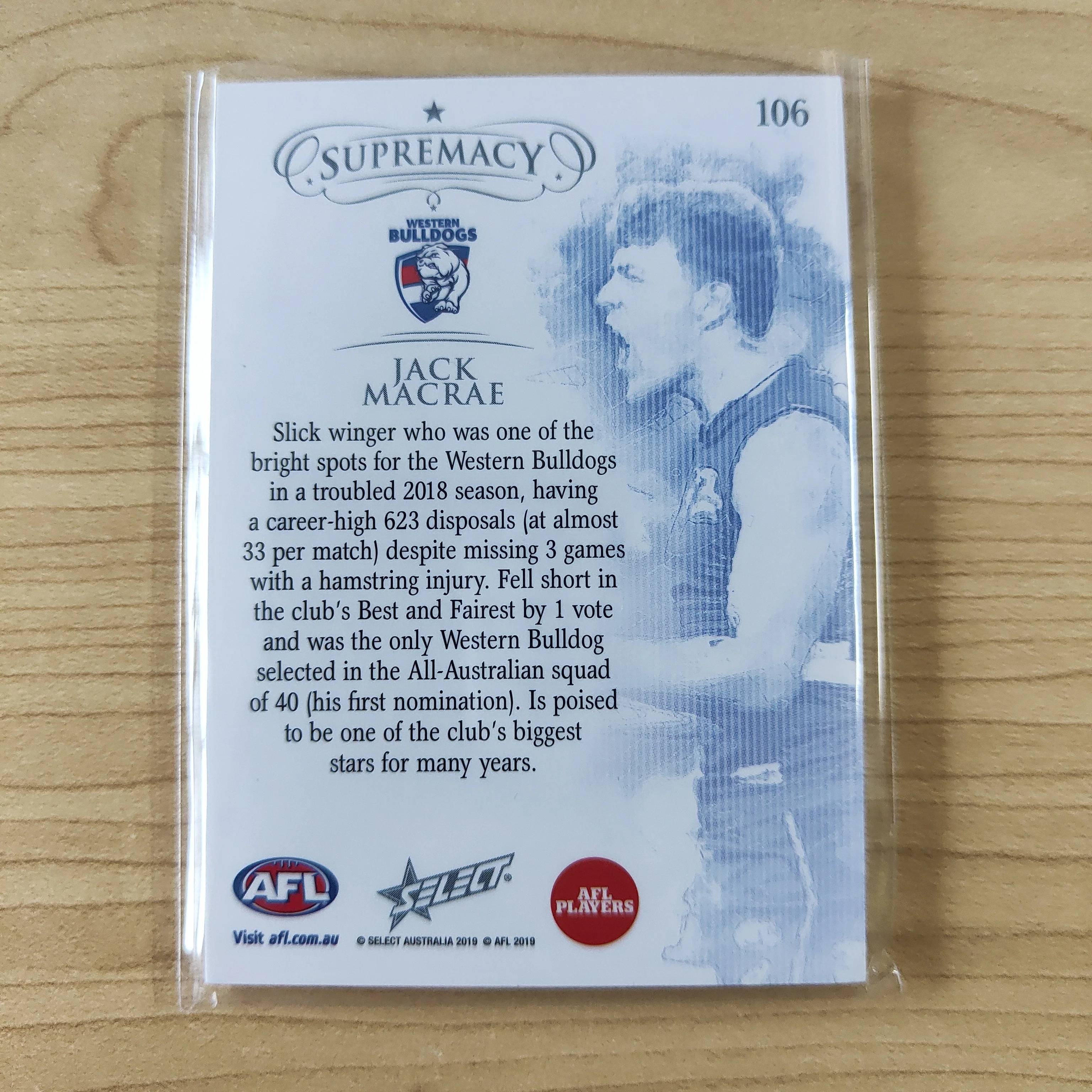 2019 Select Supremacy Silver Base Card Jack Macrae Western Bulldogs No.11/90 - Image 2