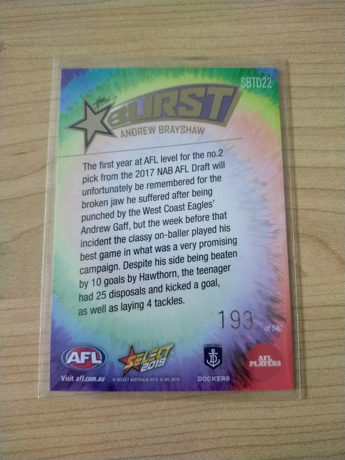 2019 Select Tie Dye Starburst Andrew Brayshaw Fremantle - Image 2