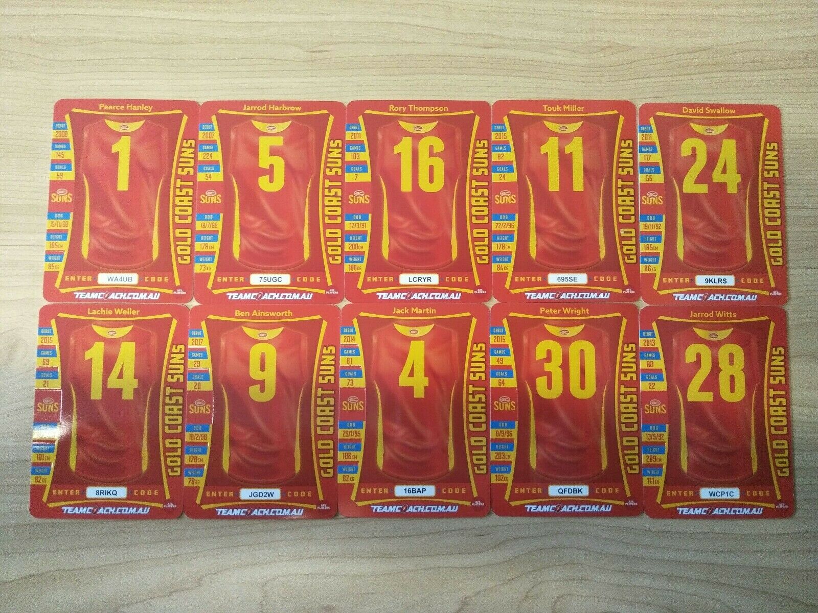 2019 Teamcoach Gold Gold Coast Team Set Of 10 Cards - Image 3