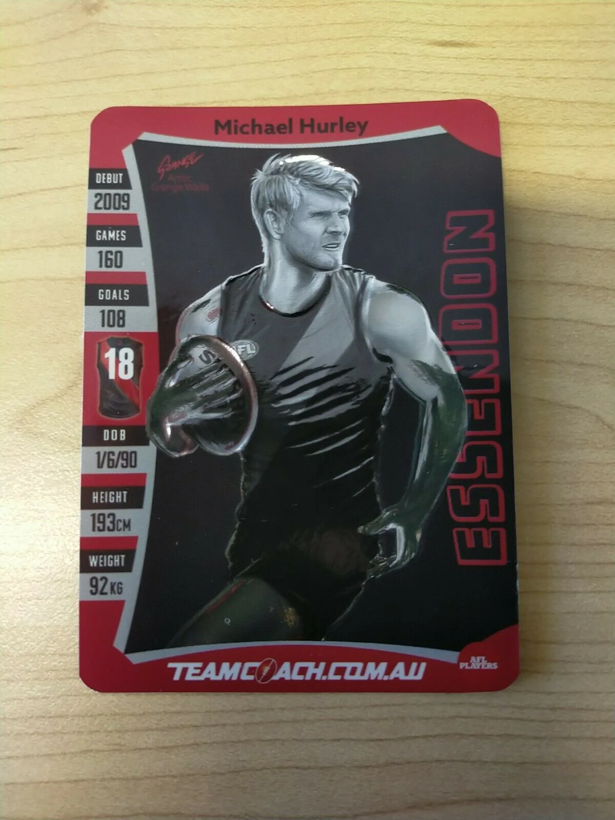 2019 Teamcoach Star Wildcard Michael Hurley Essendon SW-05 - Image 2